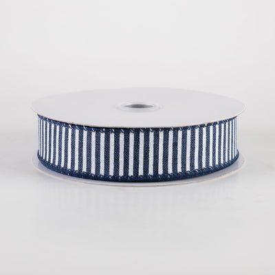 7/8" Horizontal Thin Stripes Ribbon: Navy Blue & White (10 Yards)