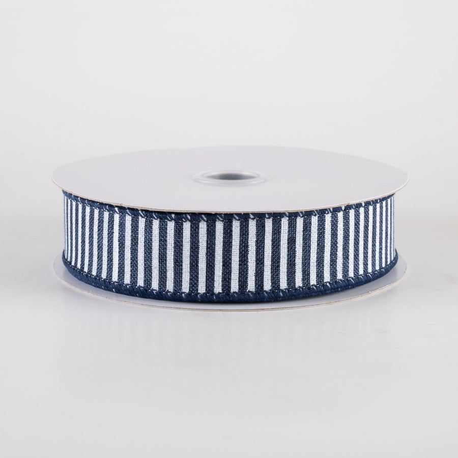 7/8" Horizontal Thin Stripes Ribbon: Navy Blue & White (10 Yards)
