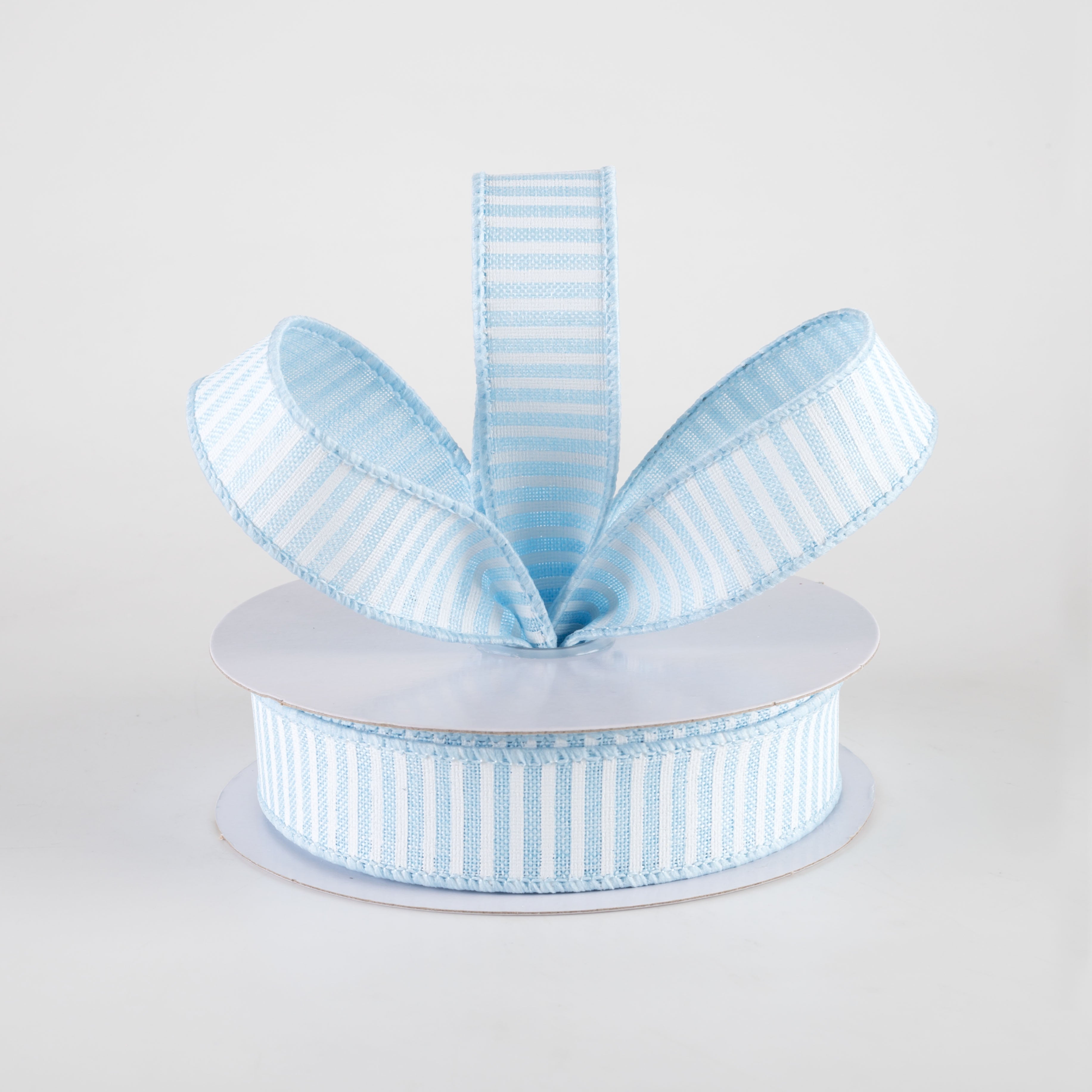 7/8" Horizontal Thin Stripes Ribbon: Pale Blue & White (10 Yards) Lifestyle Photo