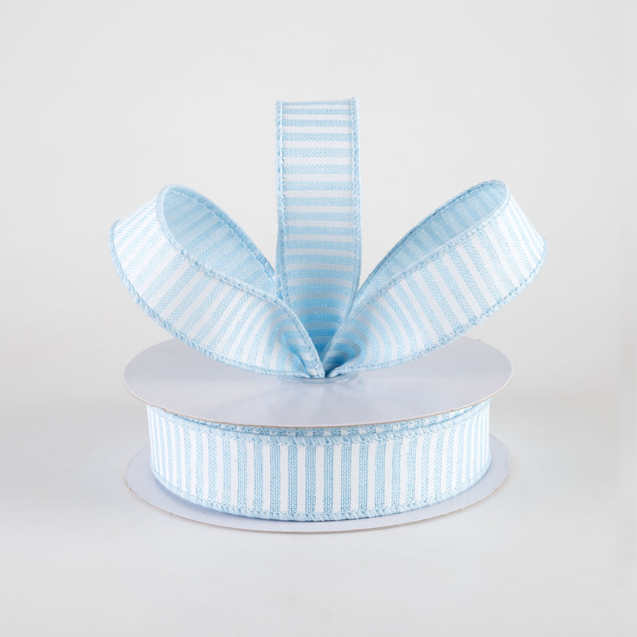 7/8" Horizontal Thin Stripes Ribbon: Pale Blue & White (10 Yards) Lifestyle Photo