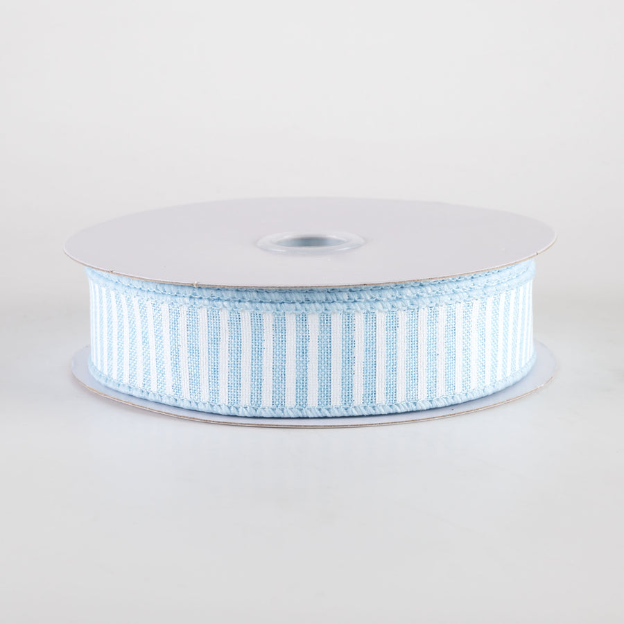 7/8" Horizontal Thin Stripes Ribbon: Pale Blue & White (10 Yards)
