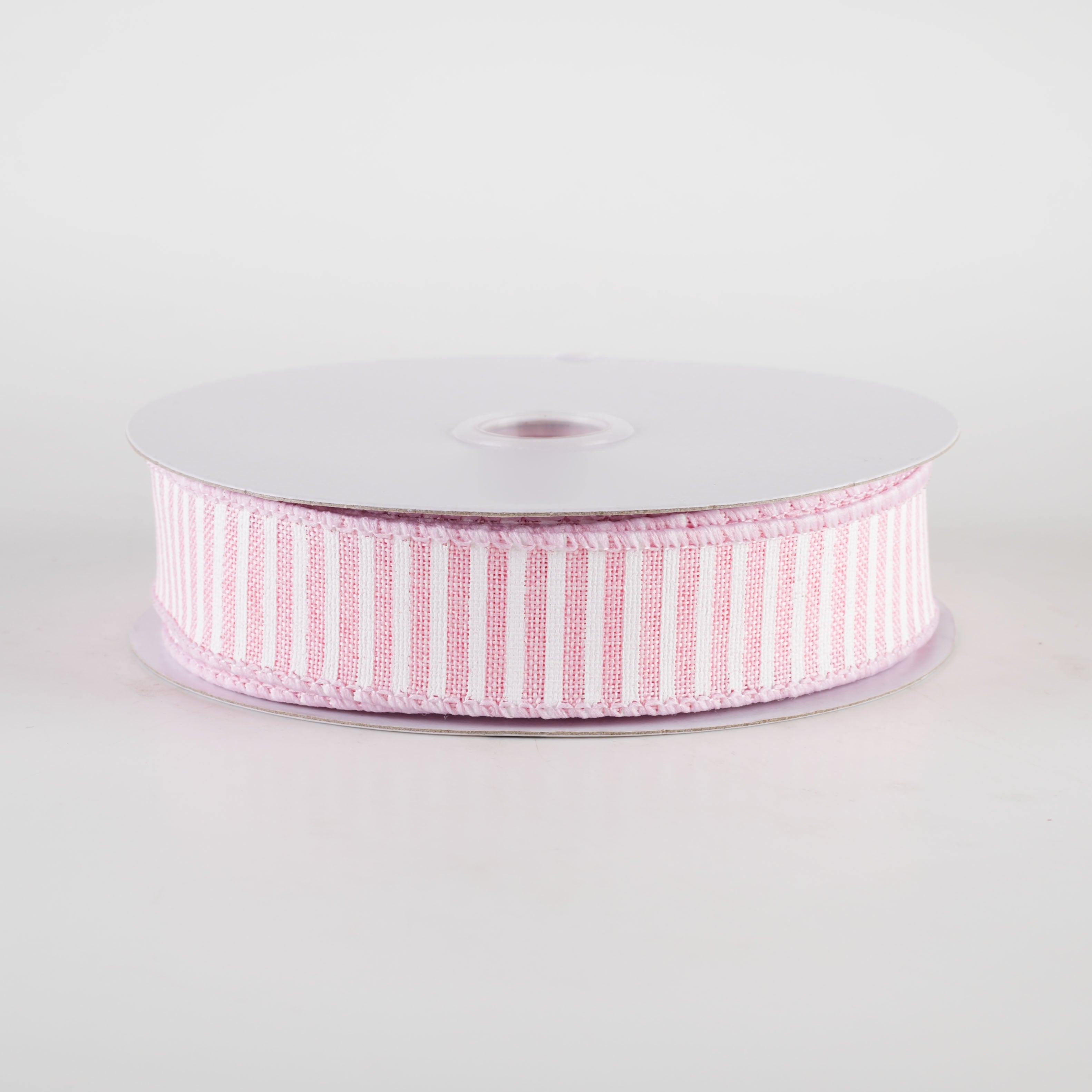 7/8" Horizontal Thin Stripes Ribbon: Pale Pink & White (10 Yards)