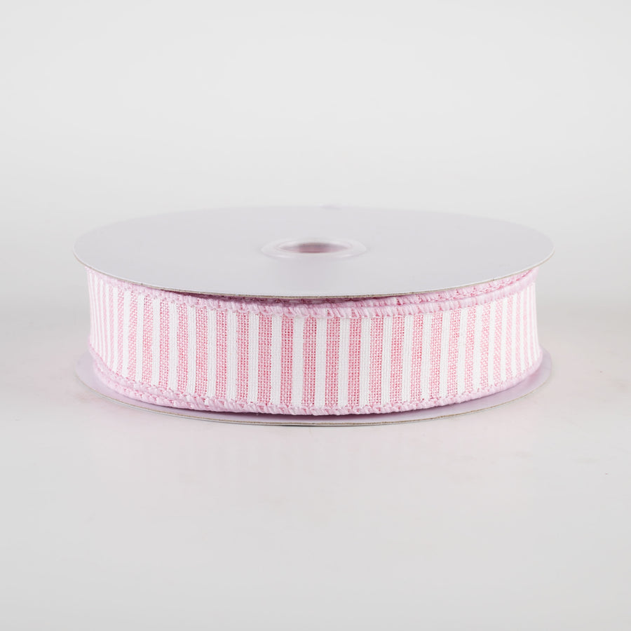 7/8" Horizontal Thin Stripes Ribbon: Pale Pink & White (10 Yards)