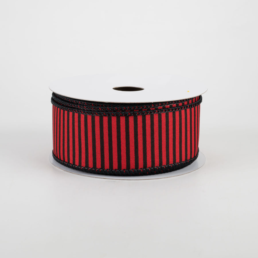 1.5" Horizontal Thin Stripes Ribbon: Red & Black (10 Yards)