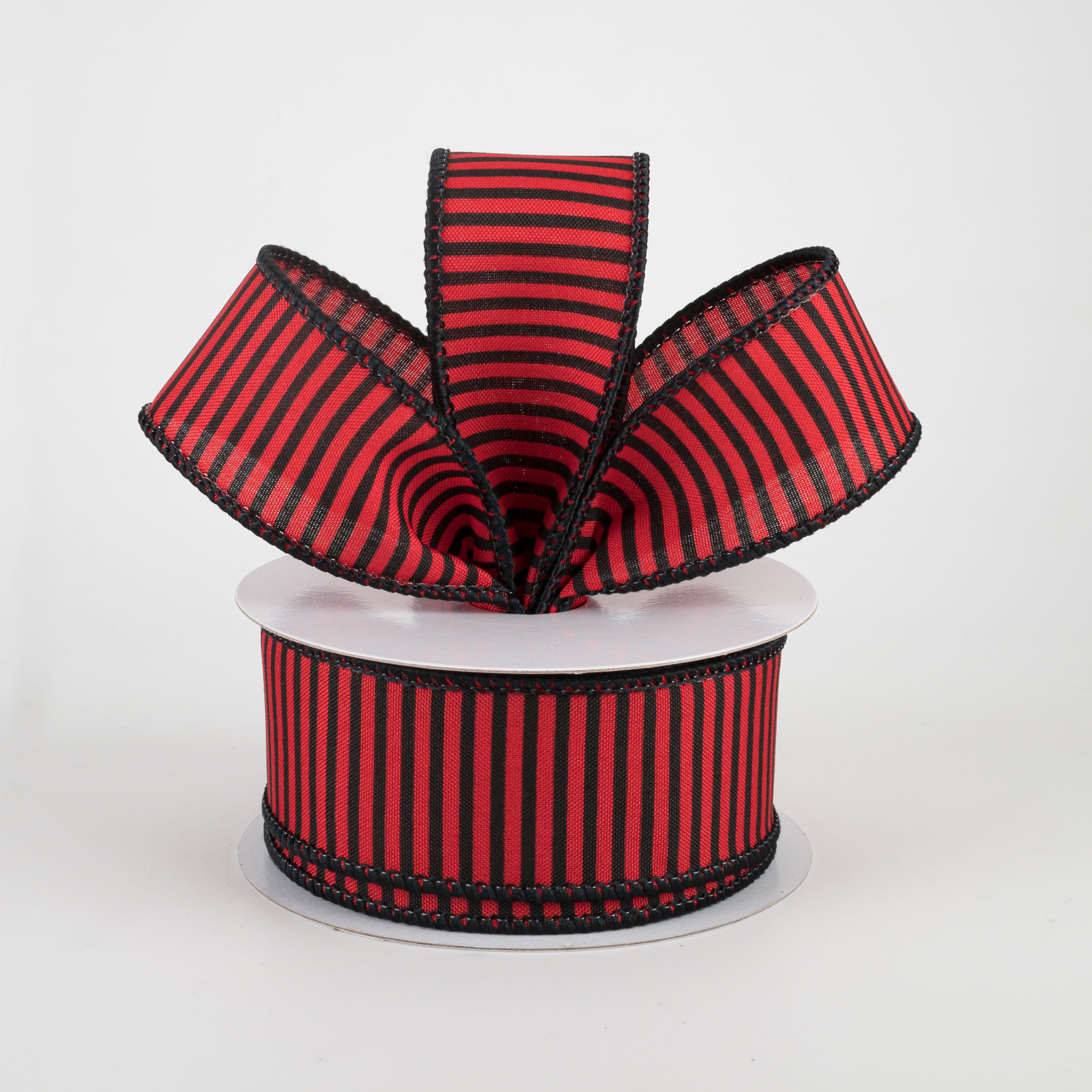 1.5" Horizontal Thin Stripes Ribbon: Red & Black (10 Yards) Lifestyle Photo