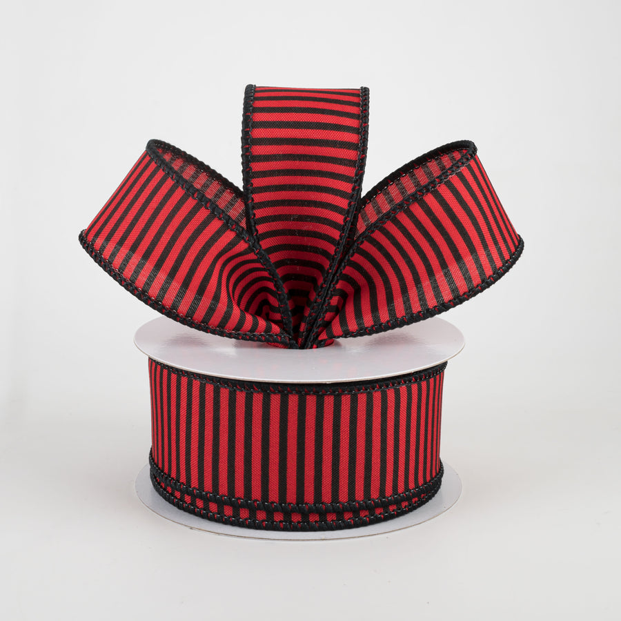 1.5" Horizontal Thin Stripes Ribbon: Red & Black (10 Yards) Lifestyle Photo