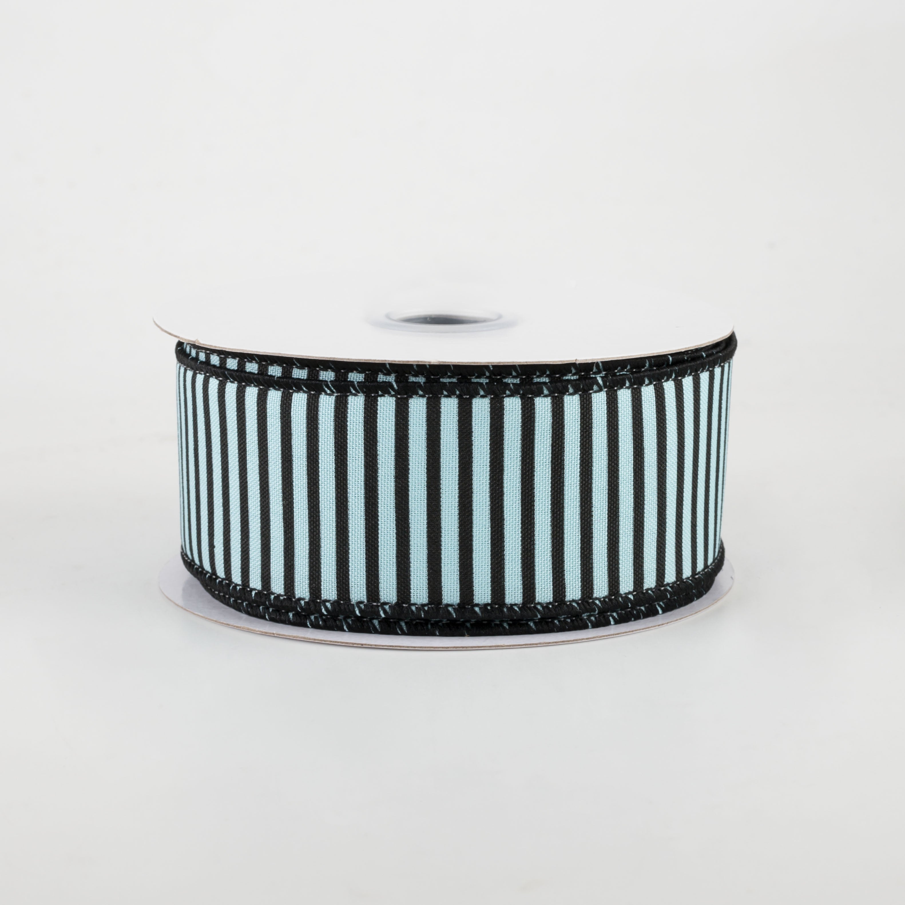 1.5" Horizontal Thin Stripes Ribbon: Soft Turquoise & Black (10 Yards)