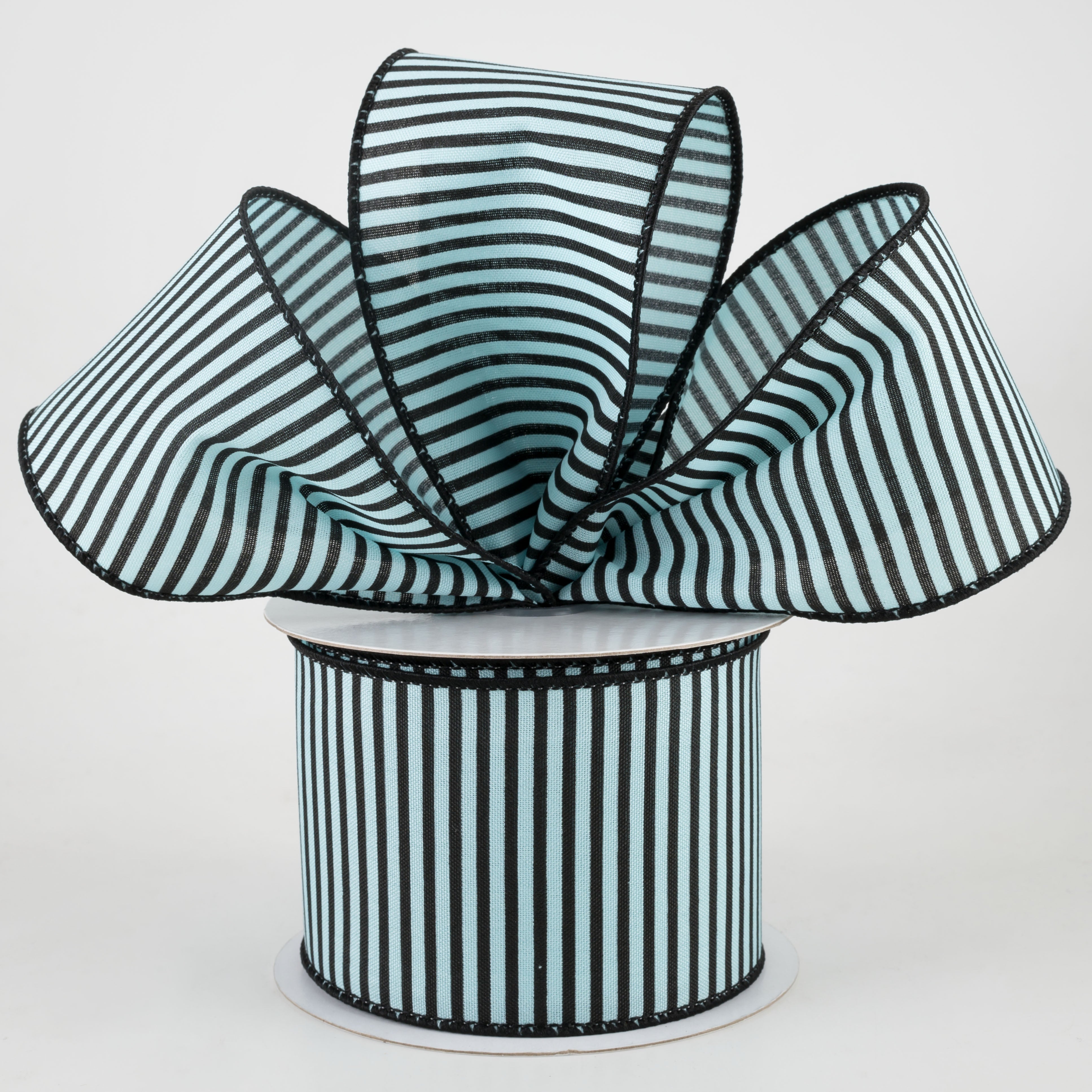 2.5" Horizontal Thin Stripes Ribbon: Soft Turquoise & Black (10 Yards) Lifestyle Photo