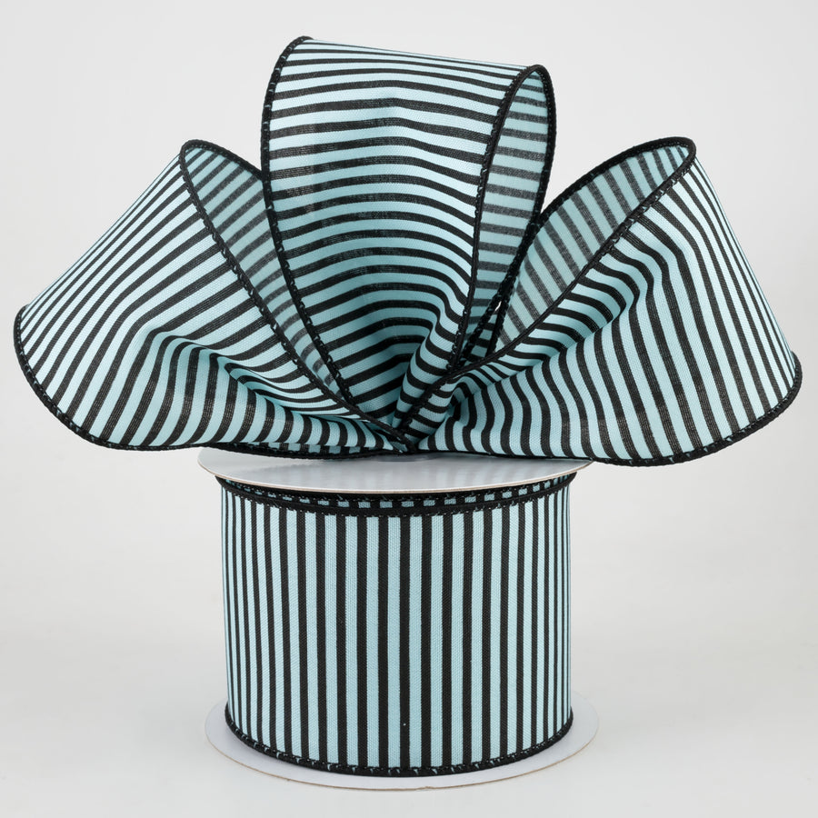 2.5" Horizontal Thin Stripes Ribbon: Soft Turquoise & Black (10 Yards) Lifestyle Photo