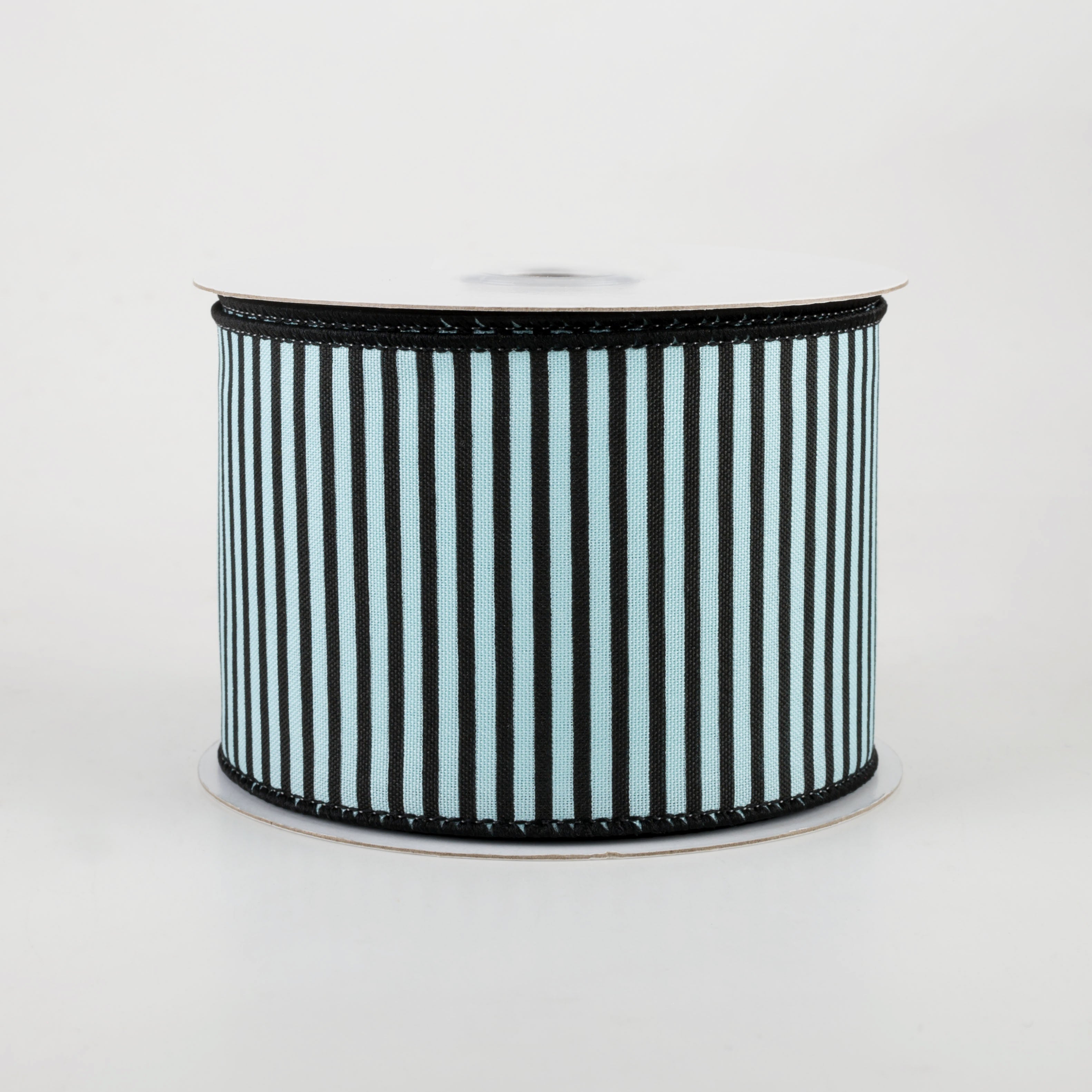2.5" Horizontal Thin Stripes Ribbon: Soft Turquoise & Black (10 Yards)