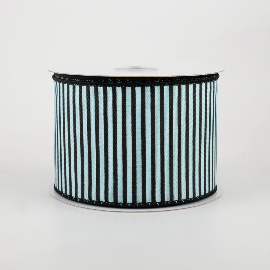 2.5" Horizontal Thin Stripes Ribbon: Soft Turquoise & Black (10 Yards)