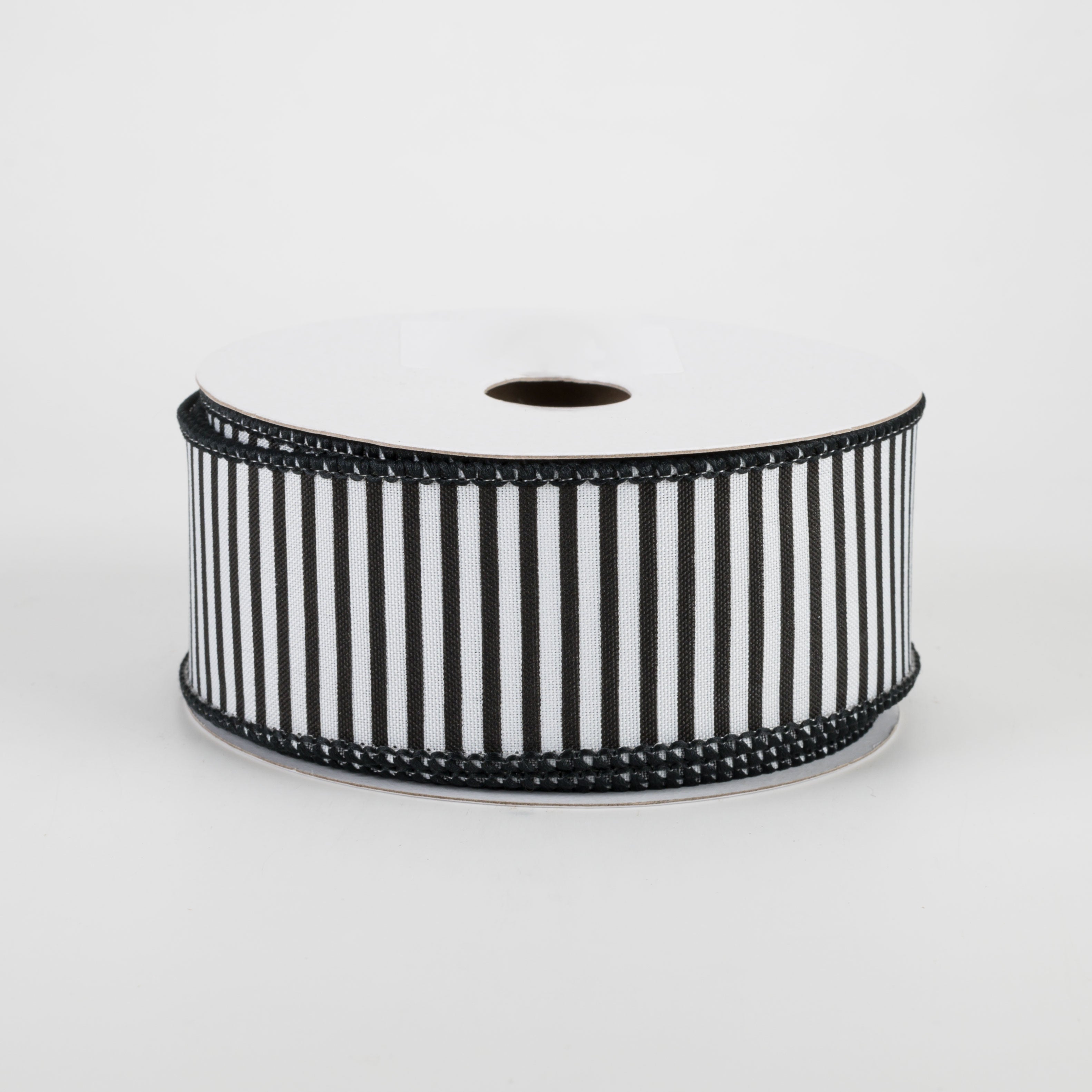 1.5" Horizontal Thin Stripes Ribbon: White & Black (10 Yards)