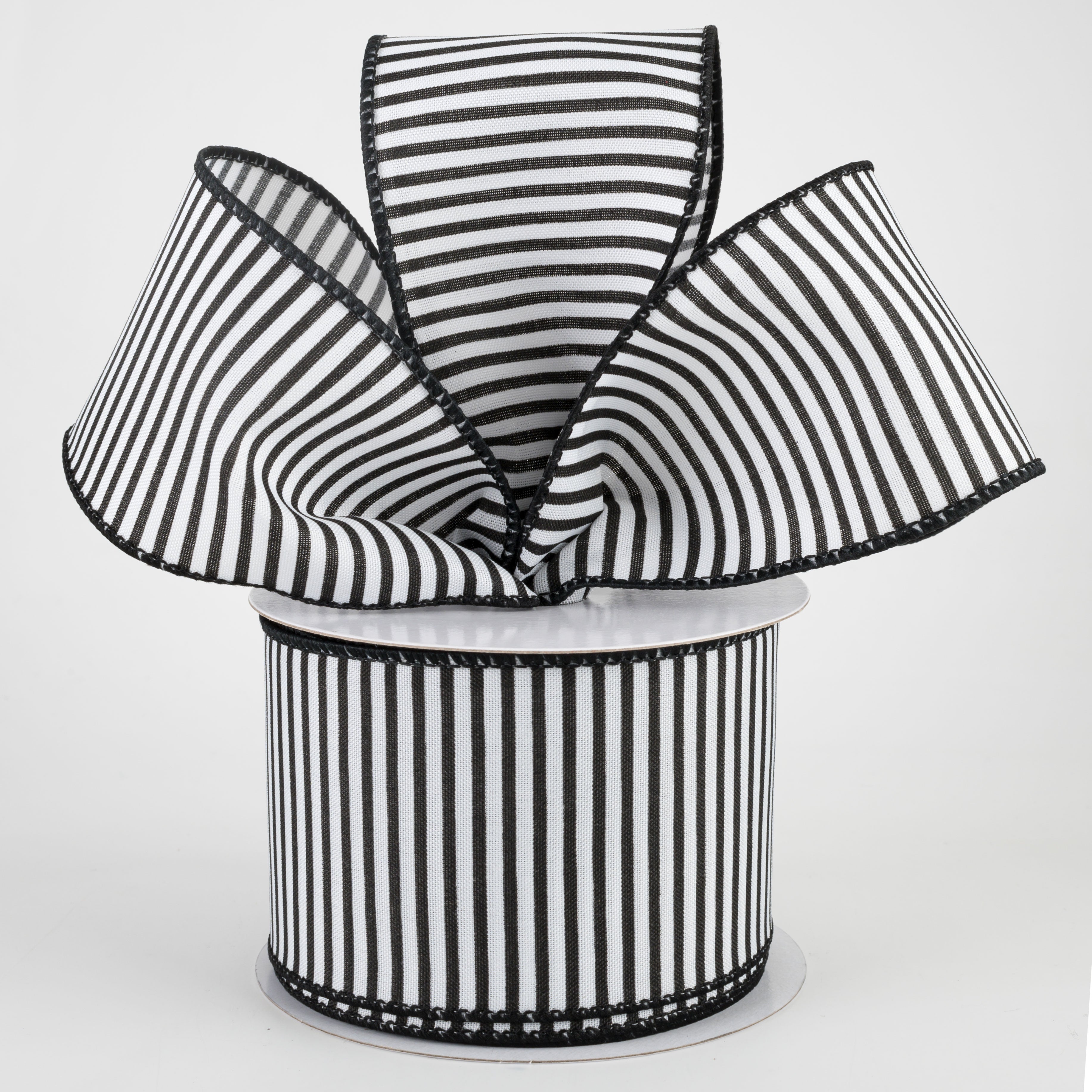2.5" Horizontal Thin Stripes Ribbon: White & Black (10 Yards) Lifestyle Photo