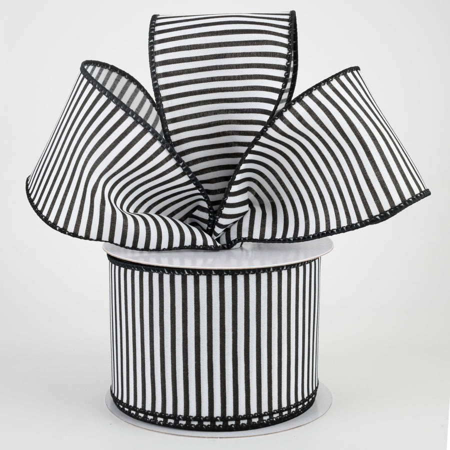 2.5" Horizontal Thin Stripes Ribbon: White & Black (10 Yards) Lifestyle Photo