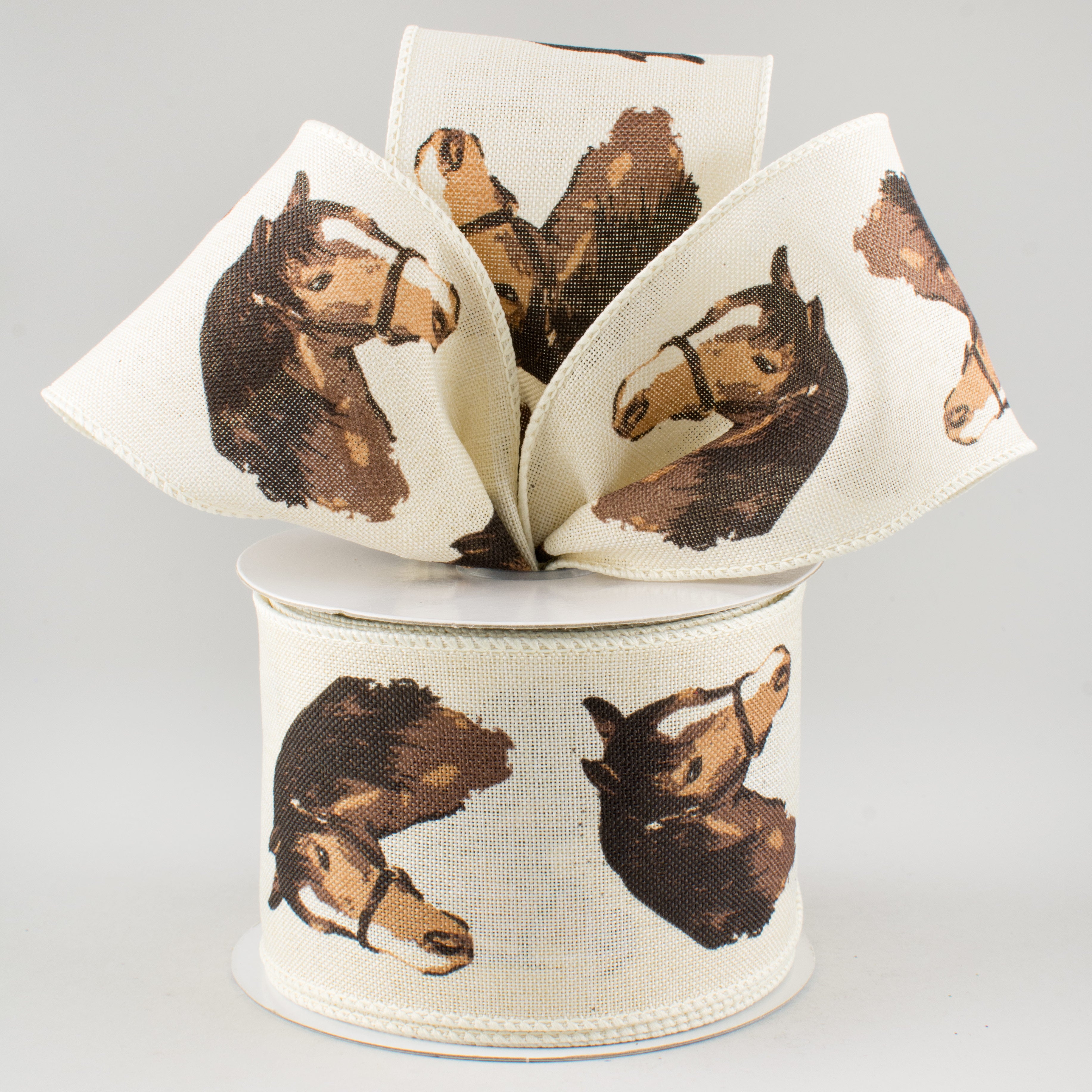 2.5" Horse Ribbon: Cream & Brown (10 Yards) Lifestyle Photo