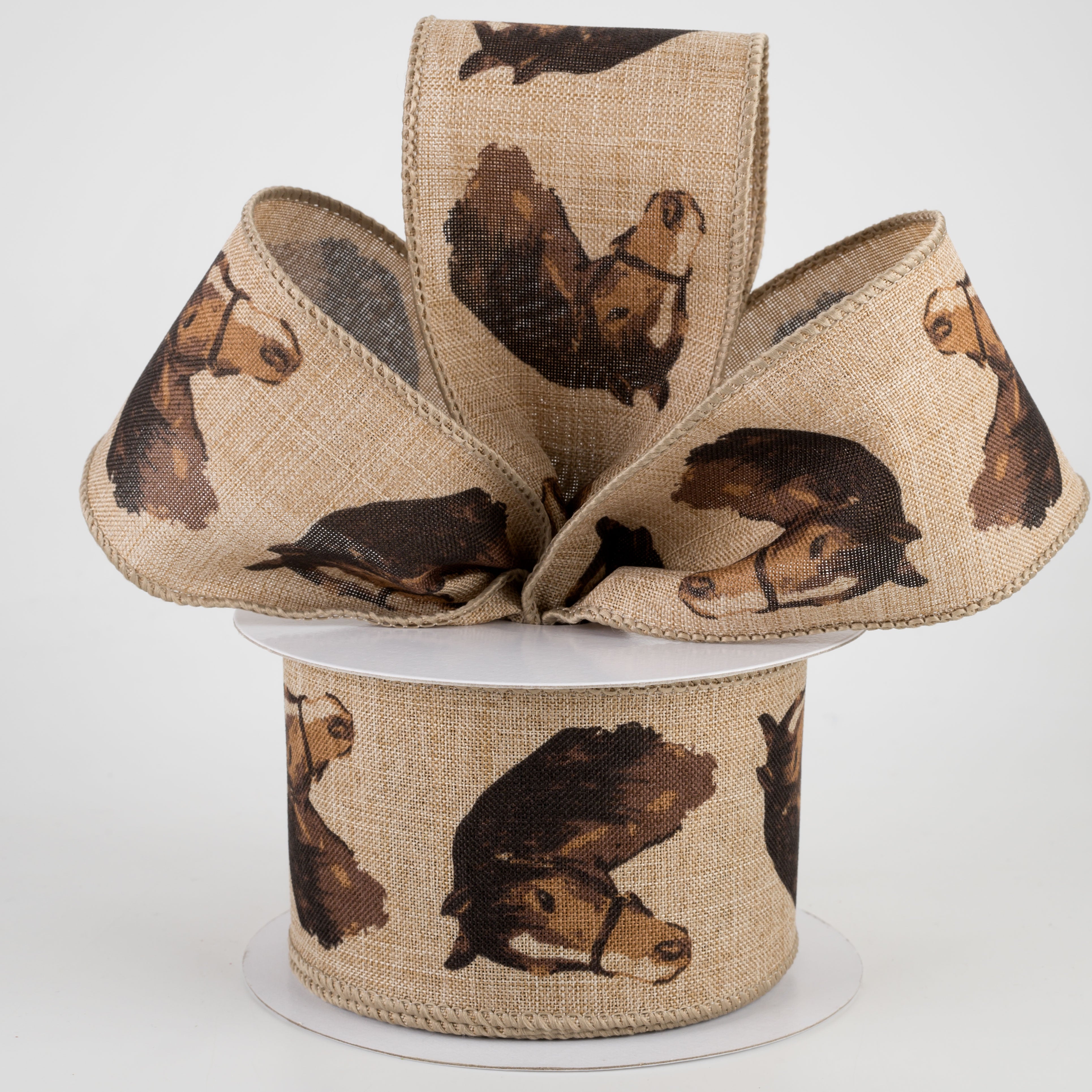 2.5" Horse Ribbon: Light Beige & Brown (10 Yards) Lifestyle Photo
