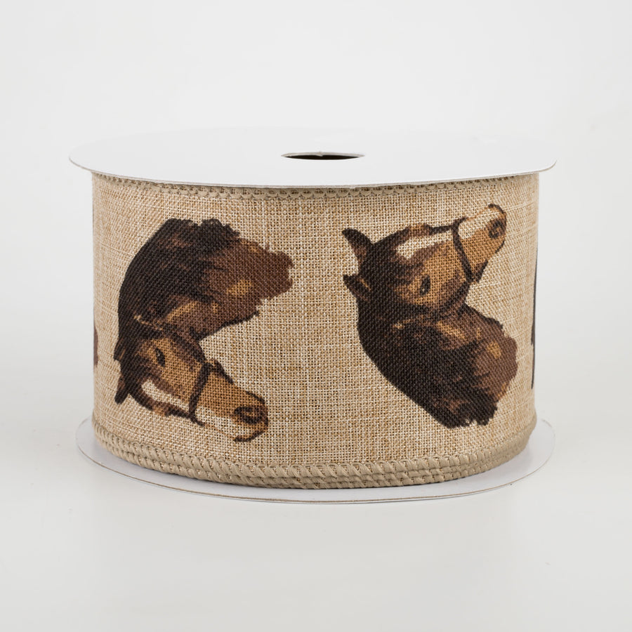 2.5" Horse Ribbon: Light Beige & Brown (10 Yards)