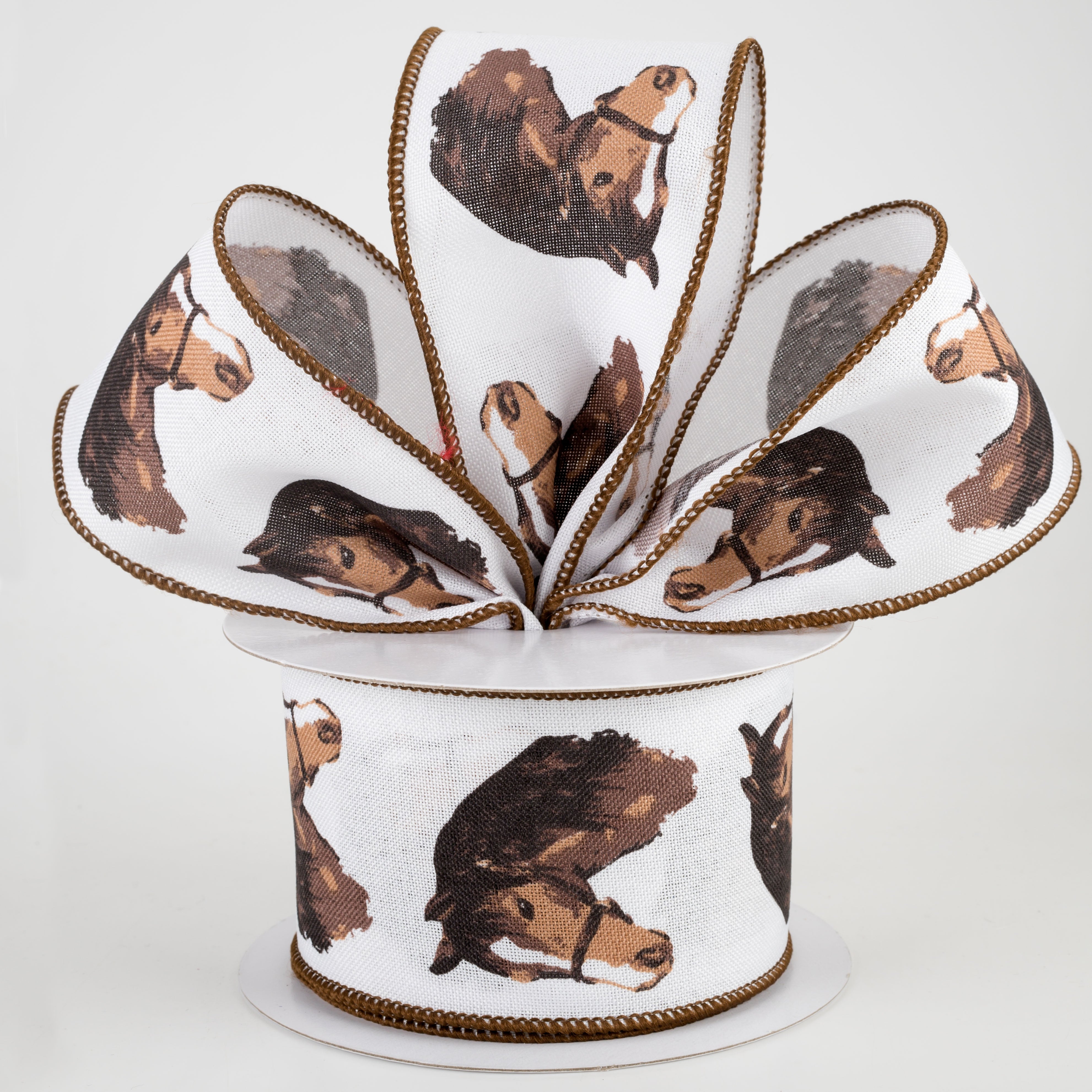 2.5" Horse Ribbon: White & Brown (10 Yards) Lifestyle Photo