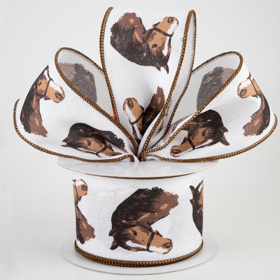 2.5" Horse Ribbon: White & Brown (10 Yards) Lifestyle Photo