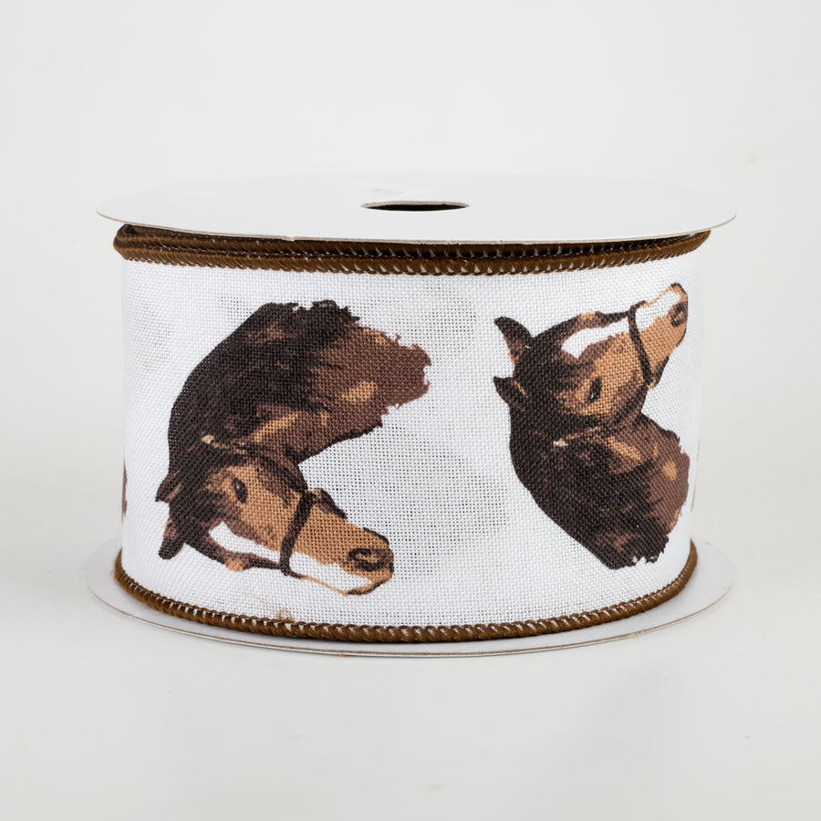2.5" Horse Ribbon: White & Brown (10 Yards)