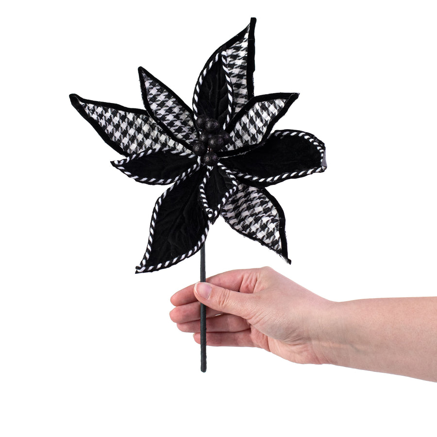 10" Houndstooth Poinsettia Pick detail photo 3