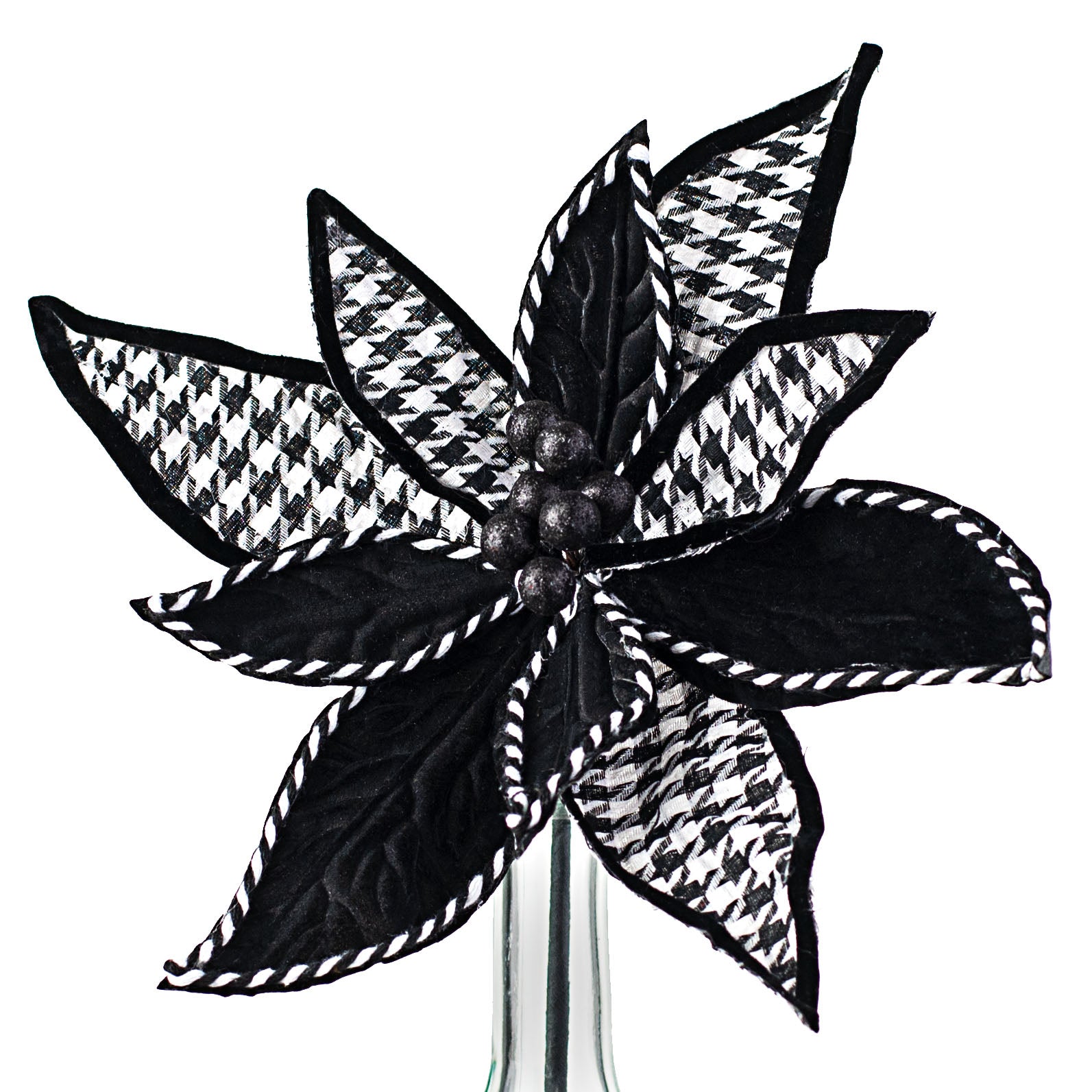 10" Houndstooth Poinsettia Pick Item Number: 85461HST