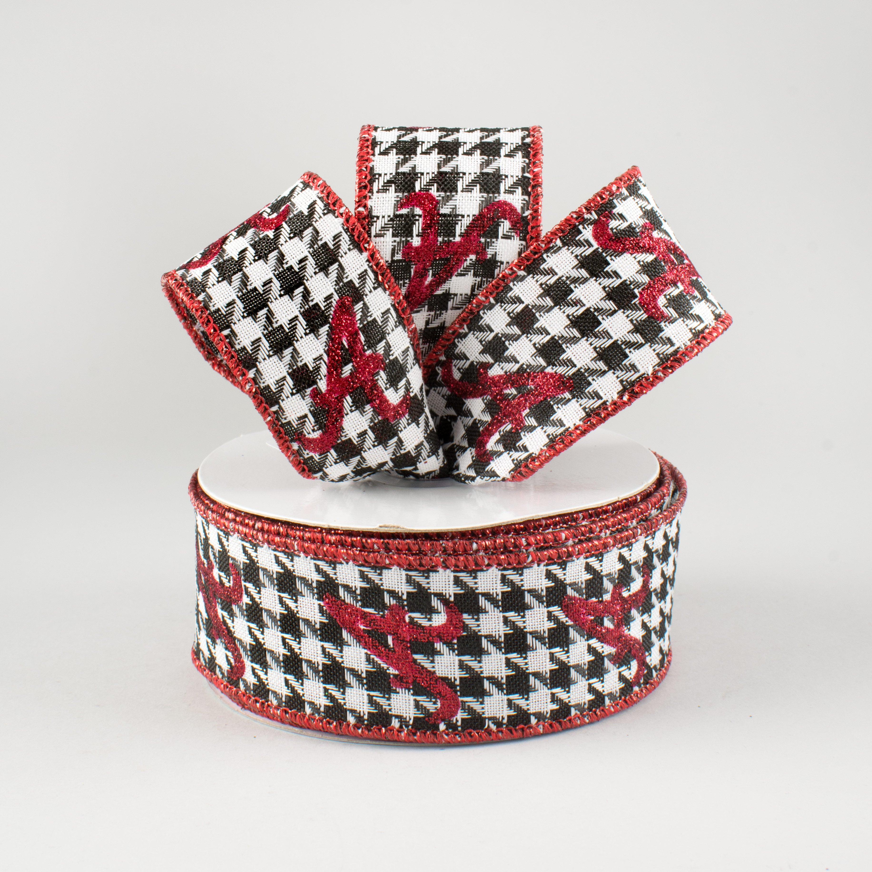 1.5" Houndstooth Ribbon With Crimson A (10 Yards) Lifestyle Photo