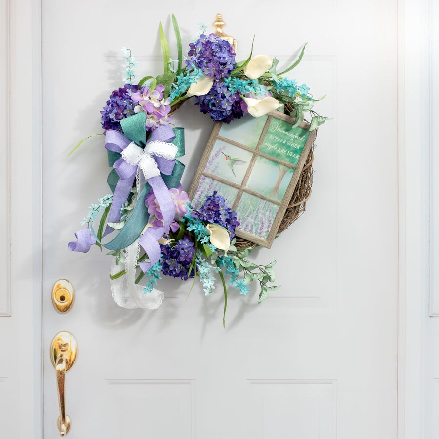 12" Hummingbirds Appear Lavender Window Sign Lifestyle Photo