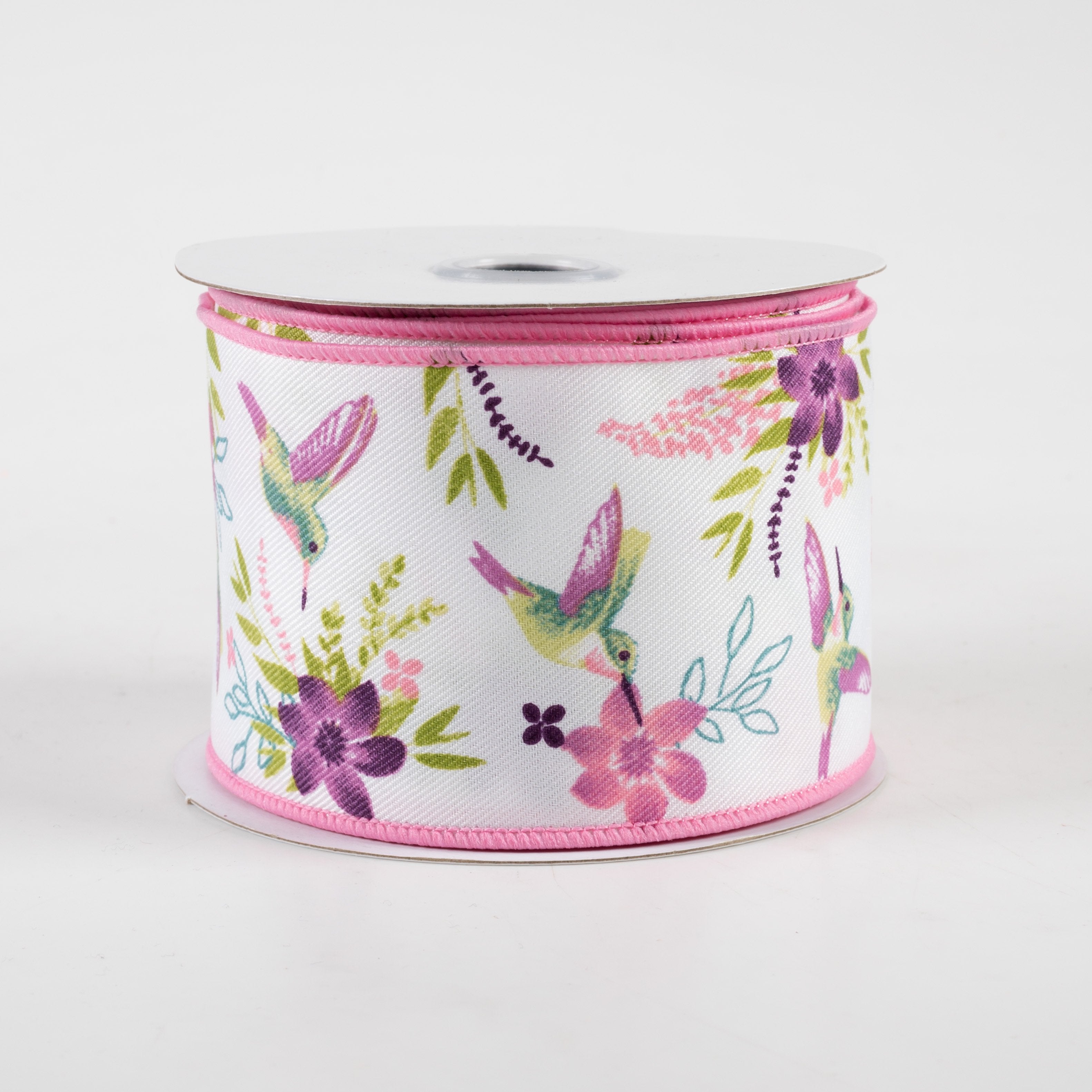 2.5" Hummingbirds Ribbon: White, Mauve, Purple, Fresh Green (10 Yards)