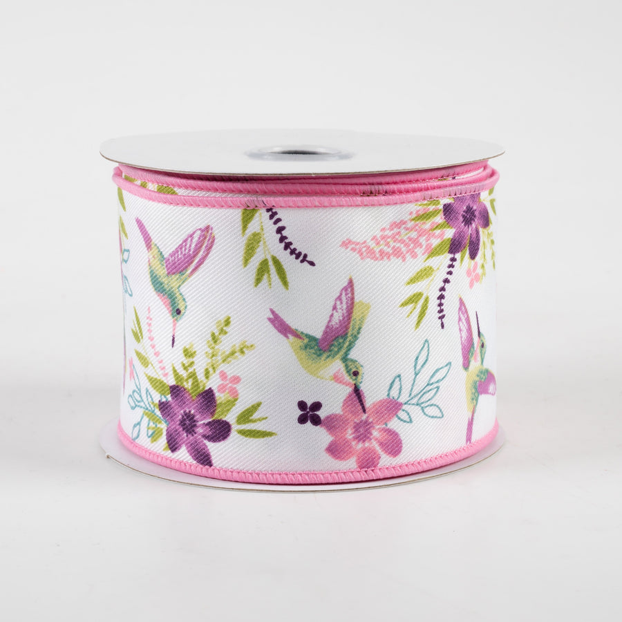 2.5" Hummingbirds Ribbon: White, Mauve, Purple, Fresh Green (10 Yards)