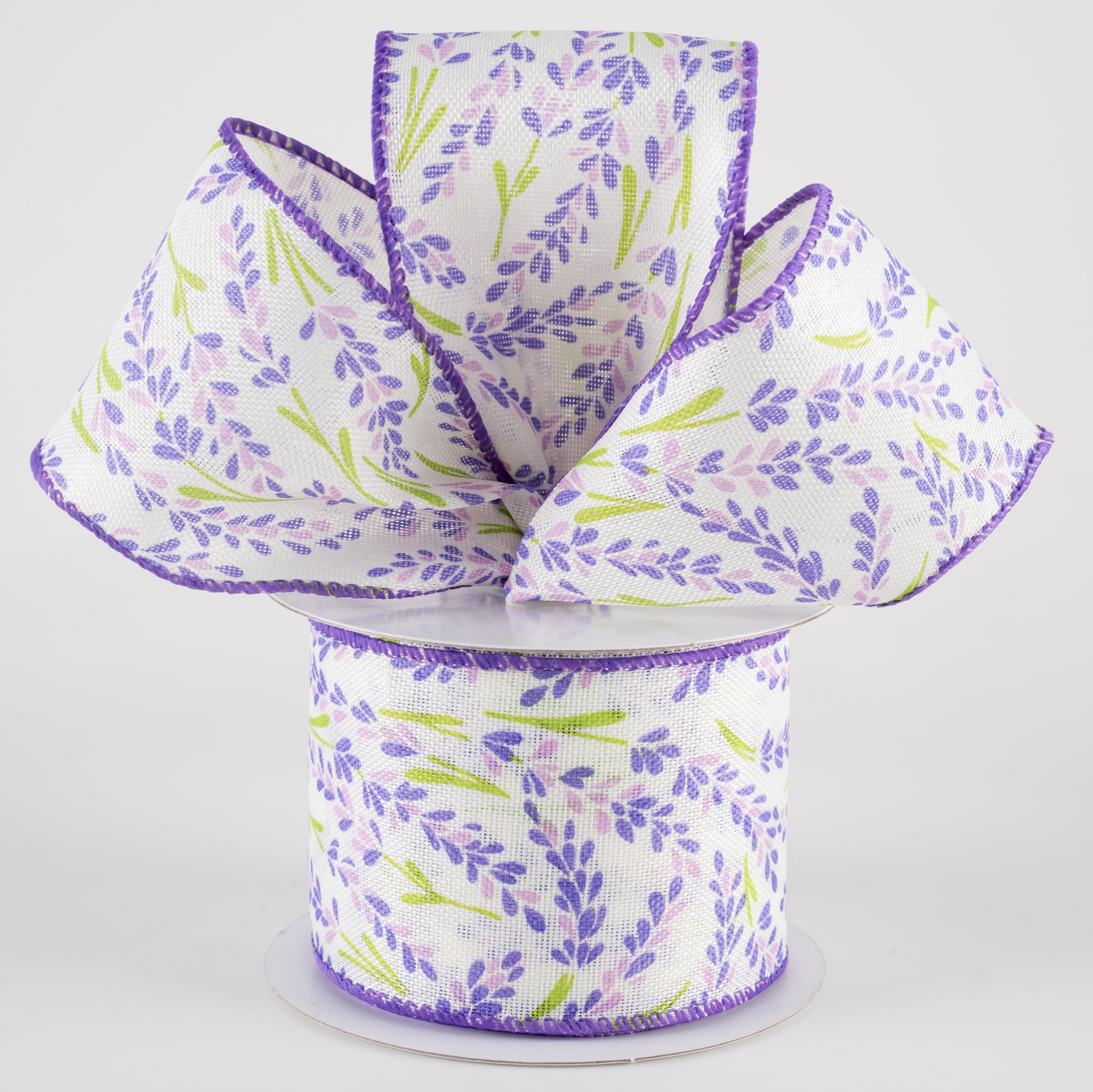2.5" Hyacinth Linen Ribbon: Ivory, Lavender, Purple (10 Yards) Lifestyle Photo