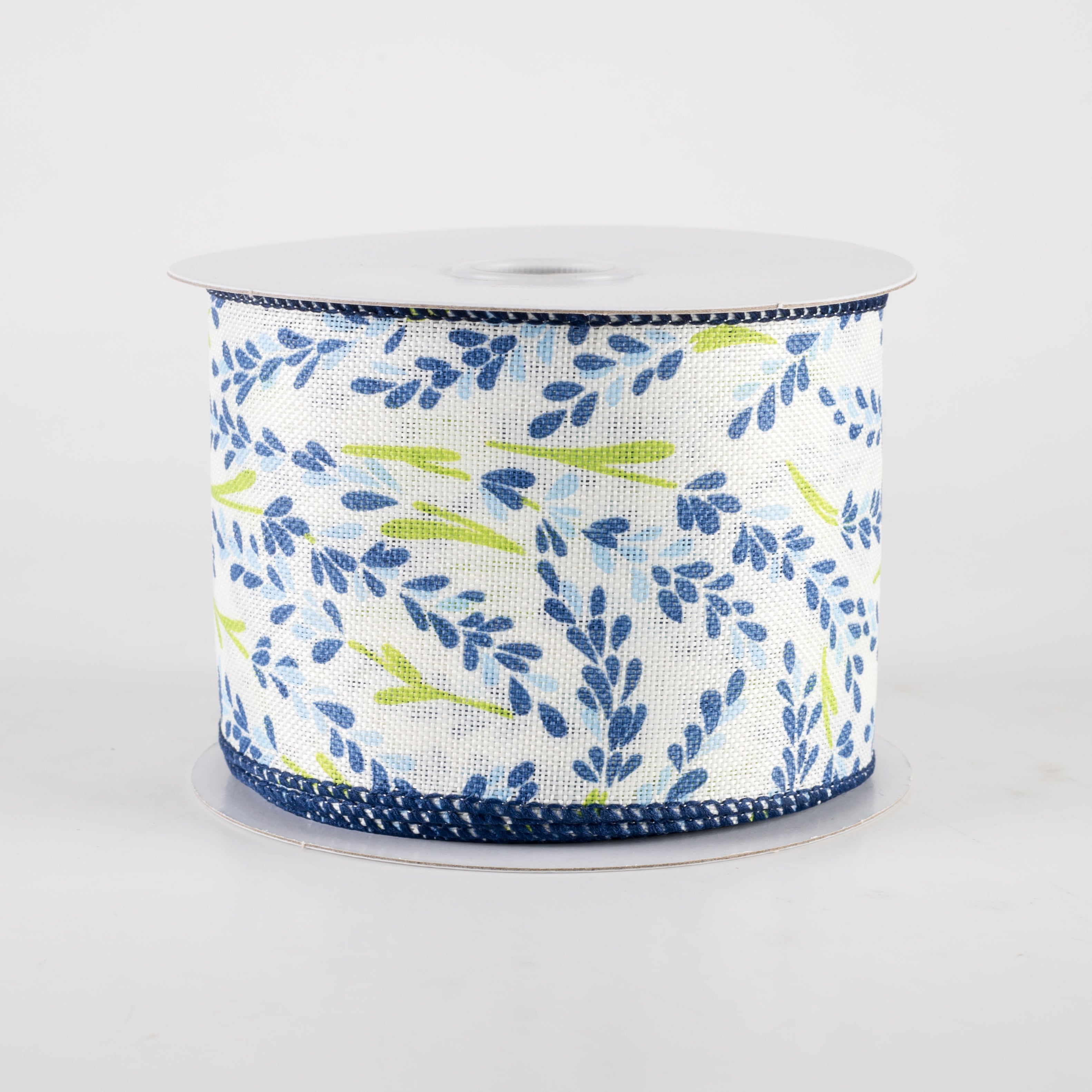 2.5" Hyacinth Linen Ribbon: Ivory, Navy, Dusty Blue (10 Yards) Item Number: 42410-40-27