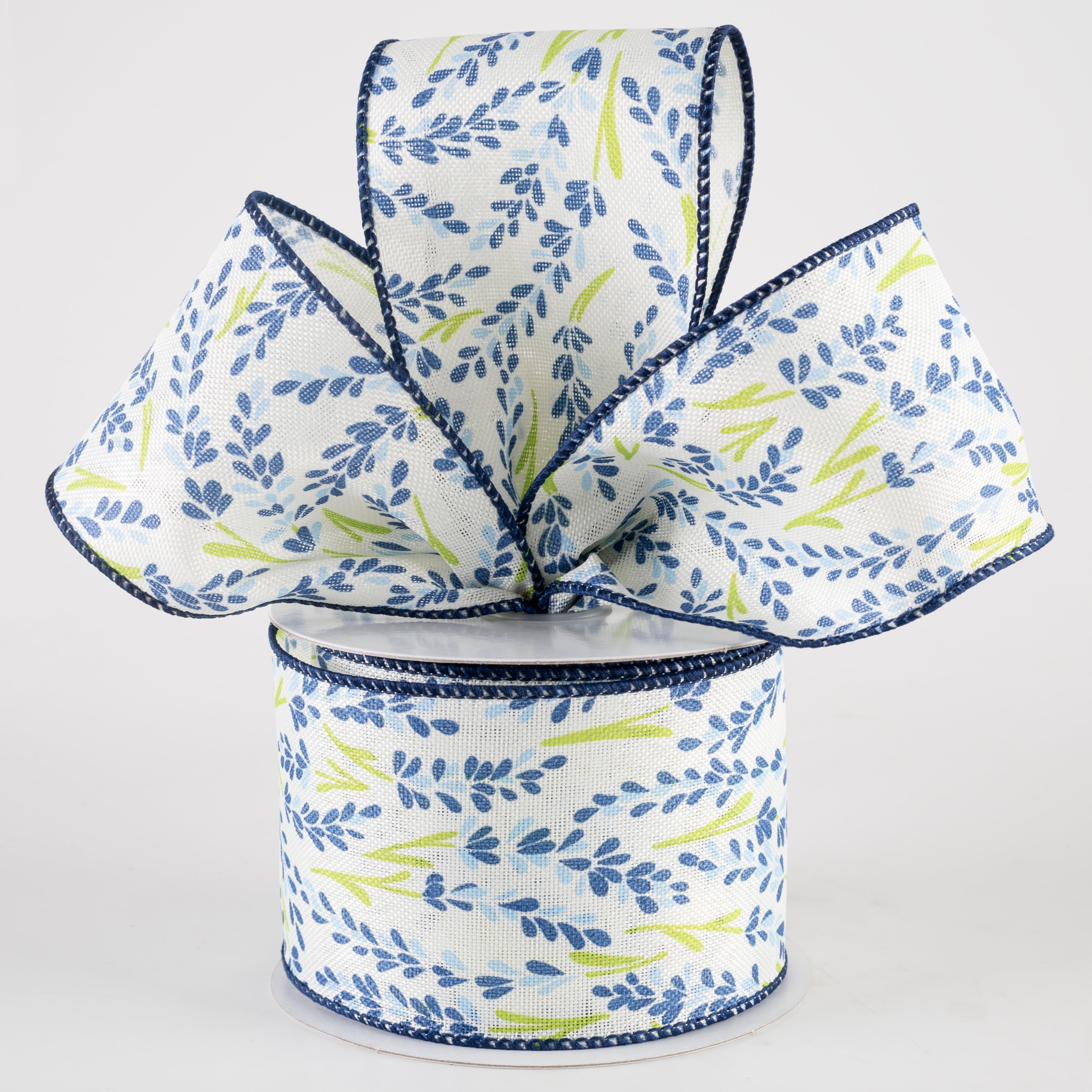 2.5" Hyacinth Linen Ribbon: Ivory, Navy, Dusty Blue (10 Yards) Lifestyle Photo