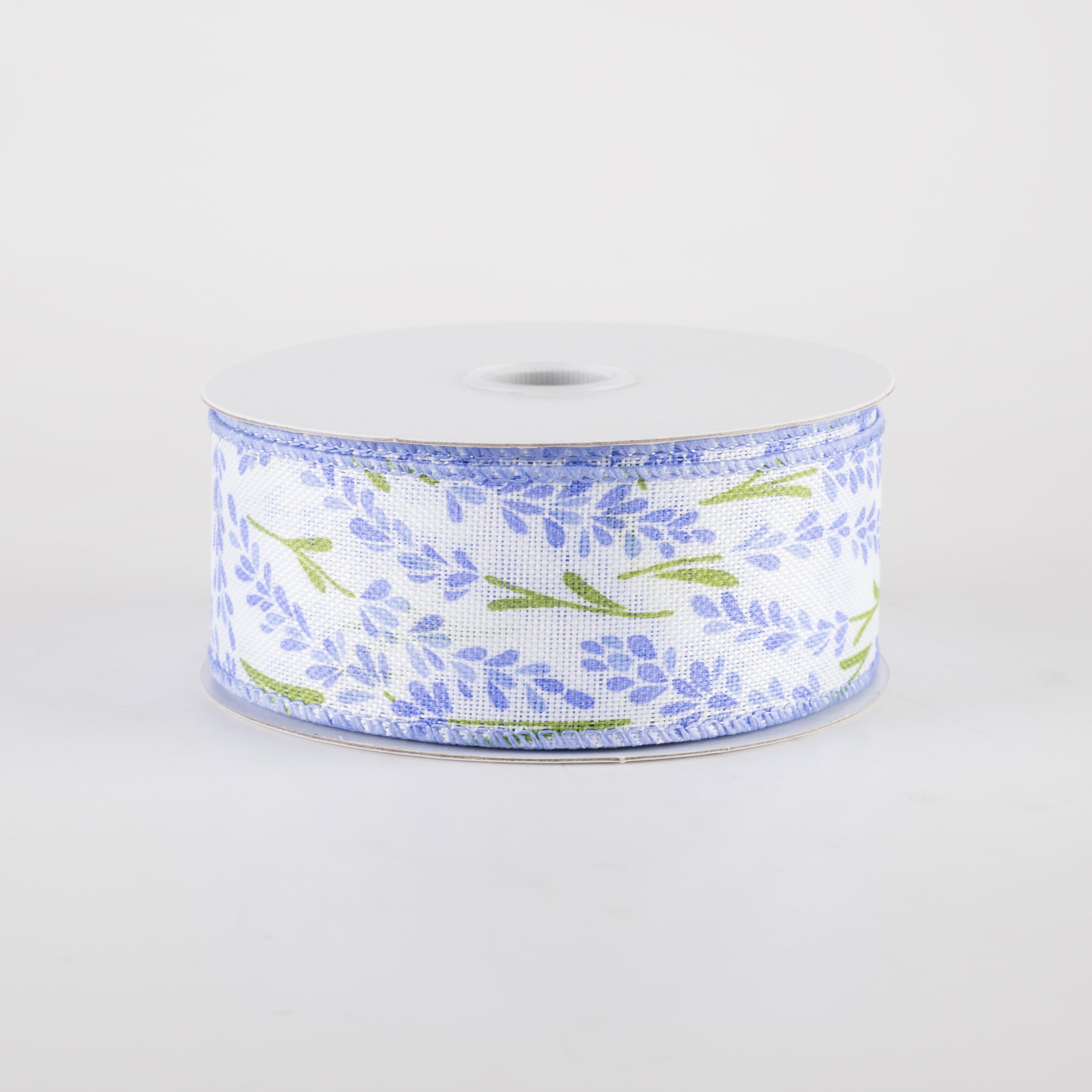 1.5" Hyacinth Linen Ribbon: Ivory, Periwinkle Blue (10 Yards) Item Number: 42410-09-32