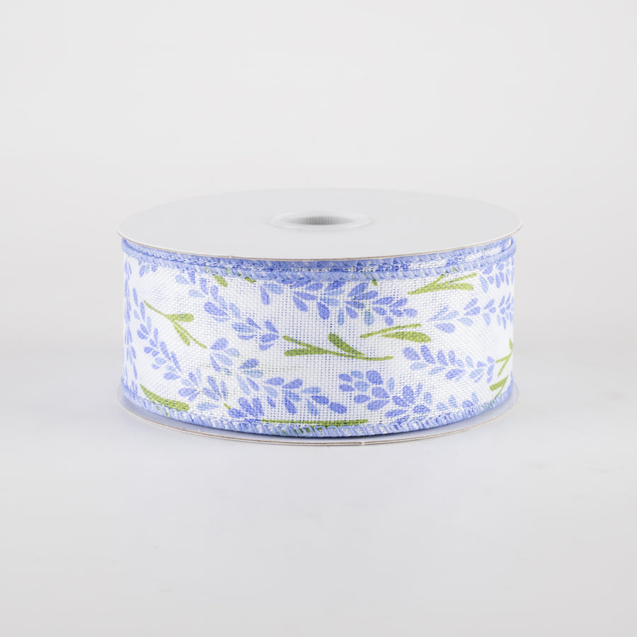 1.5" Hyacinth Linen Ribbon: Ivory, Periwinkle Blue (10 Yards) Item Number: 42410-09-32