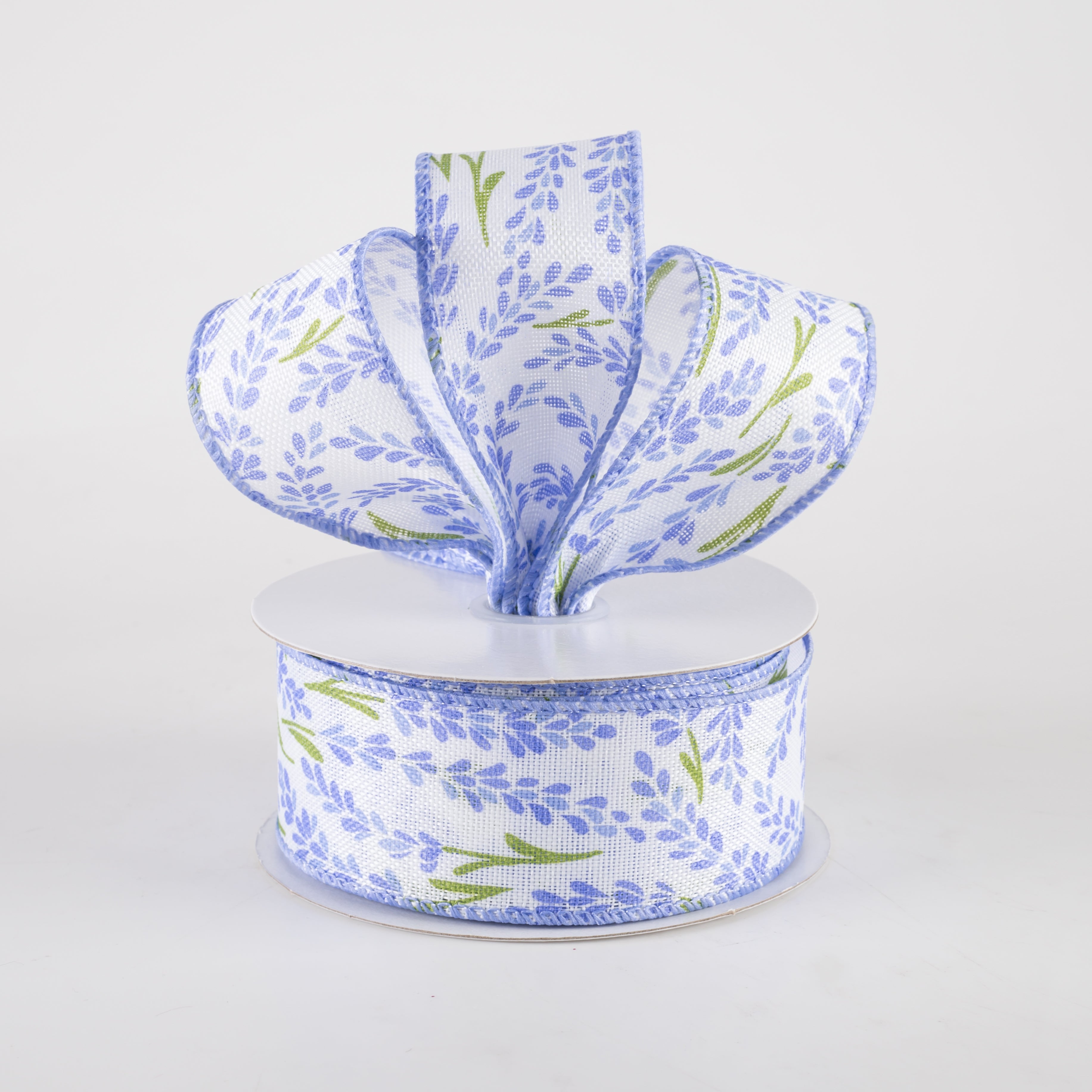1.5" Hyacinth Linen Ribbon: Ivory, Periwinkle Blue (10 Yards) Lifestyle Photo