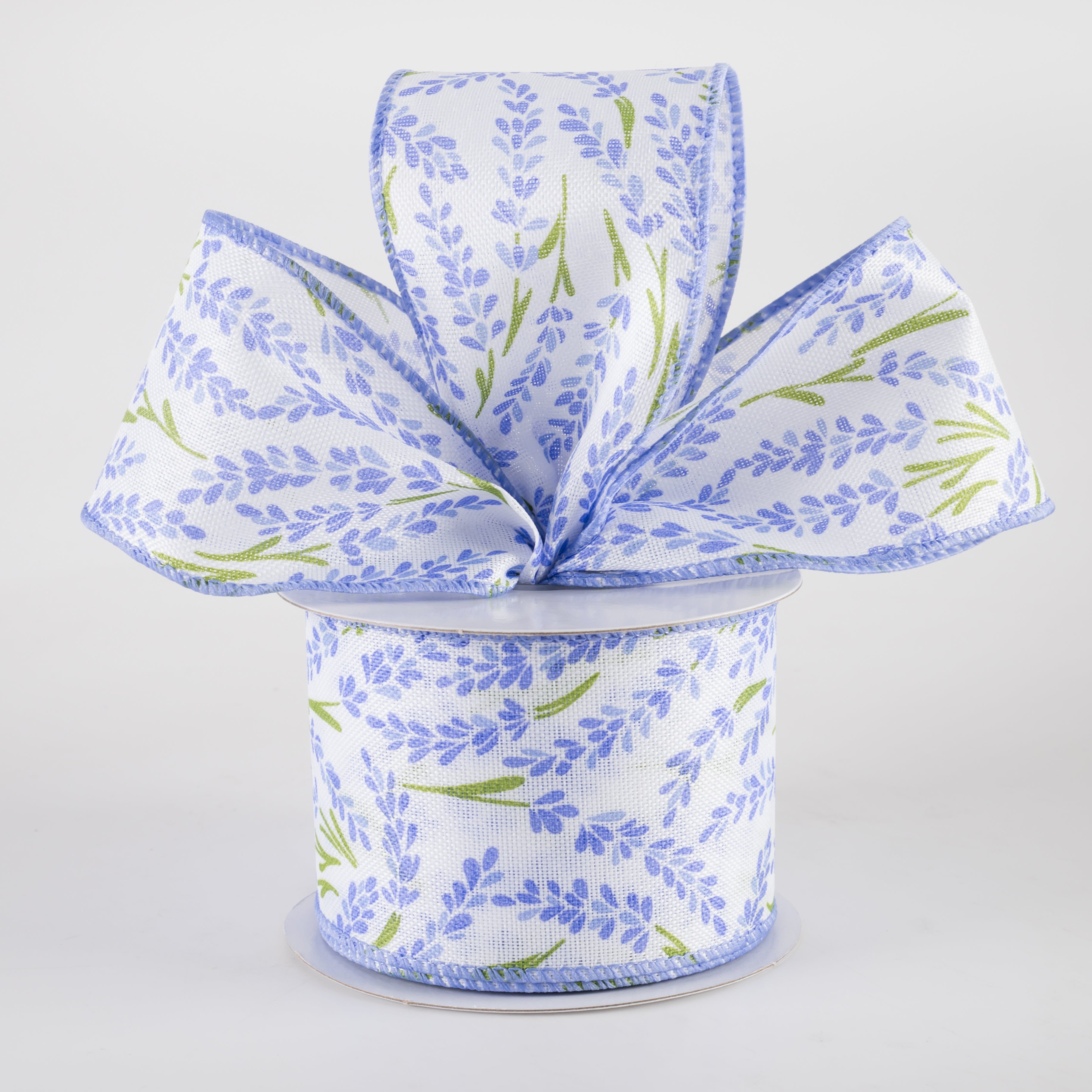 2.5" Hyacinth Linen Ribbon: Ivory, Periwinkle Blue (10 Yards) Lifestyle Photo