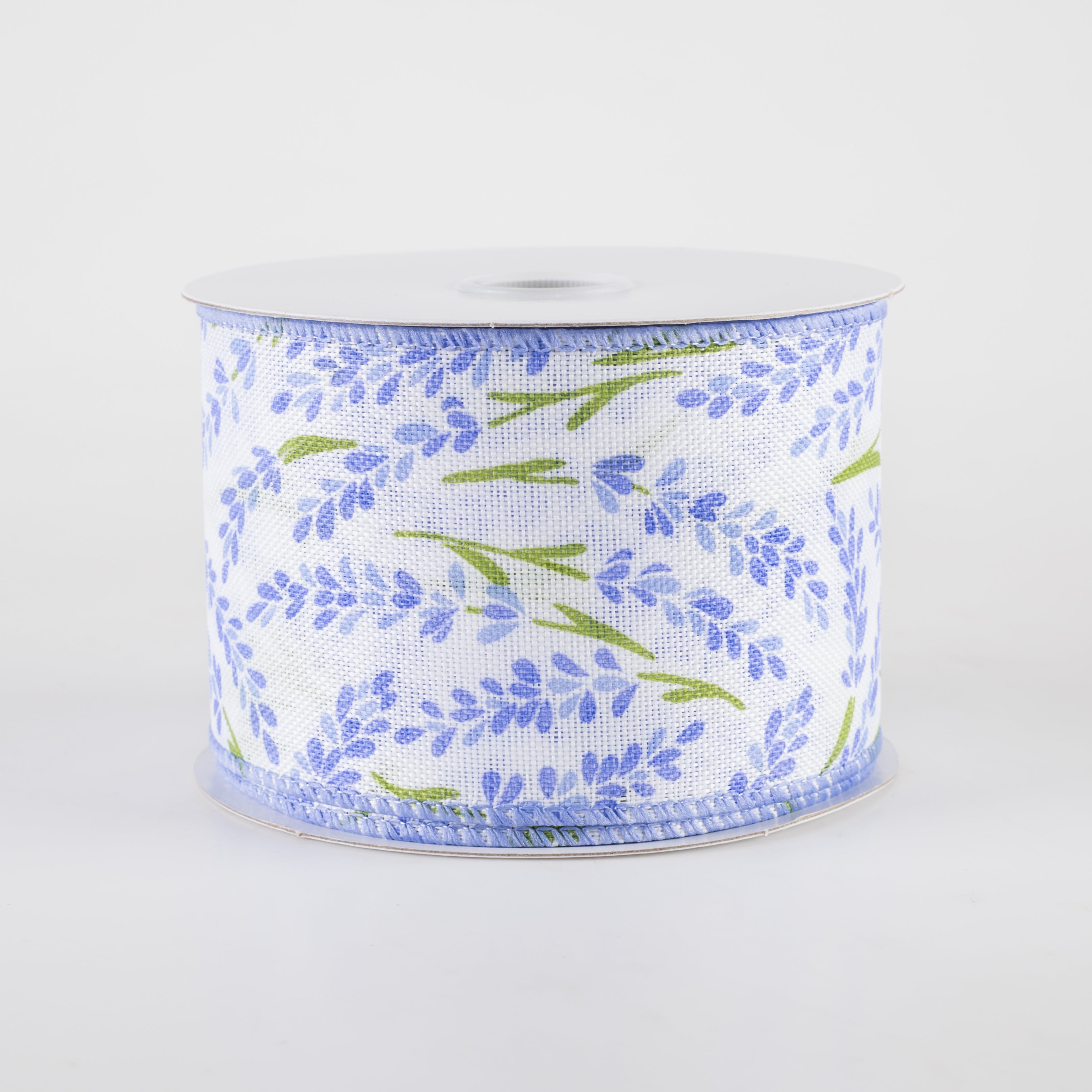 2.5" Hyacinth Linen Ribbon: Ivory, Periwinkle Blue (10 Yards) Item Number: 42410-40-32