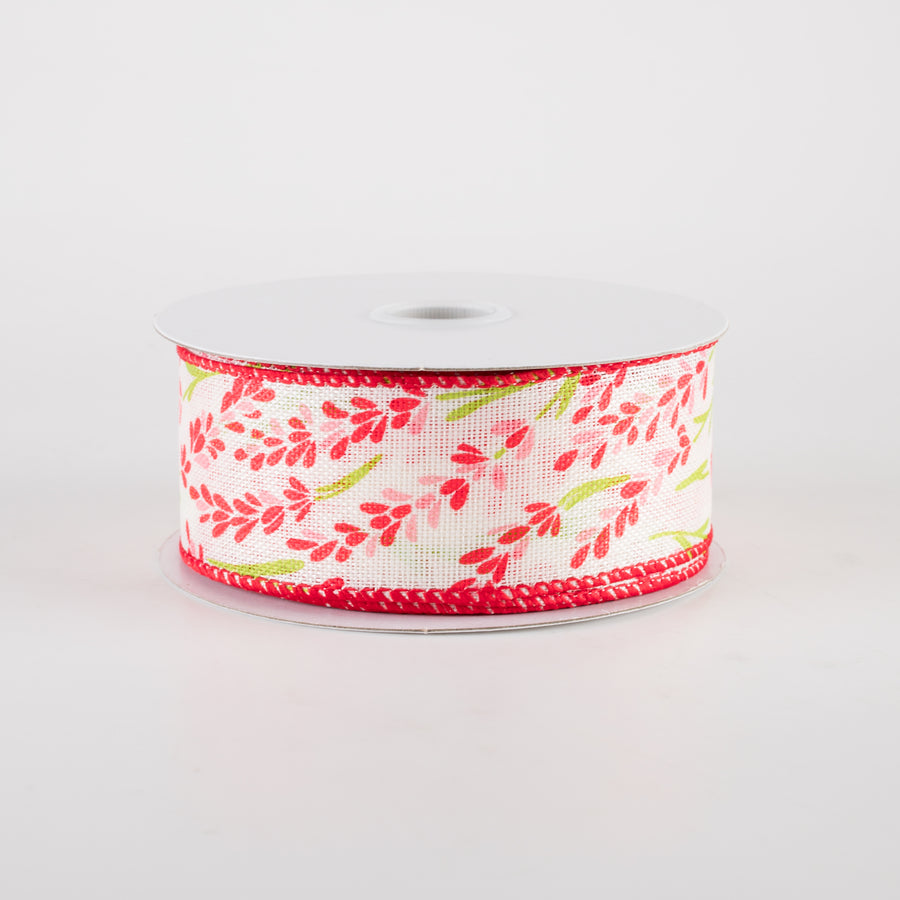 1.5" Hyacinth Linen Ribbon: Ivory, Pink (10 Yards) Item Number: 42410-09-34