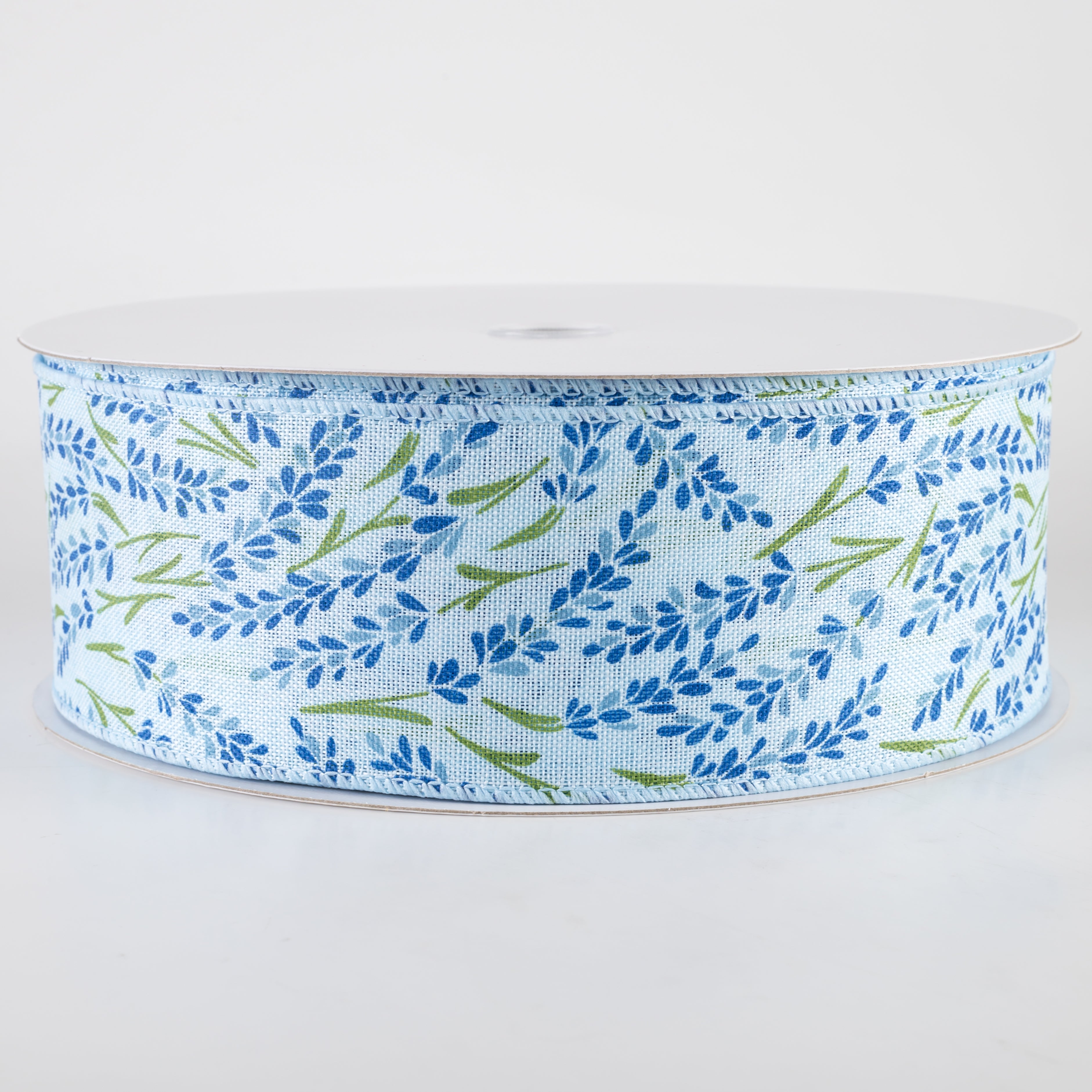 2.5" Hyacinth Linen Ribbon: Light Blue, Navy, Dusty Blue (50 Yards) Item Number: 841-40-430