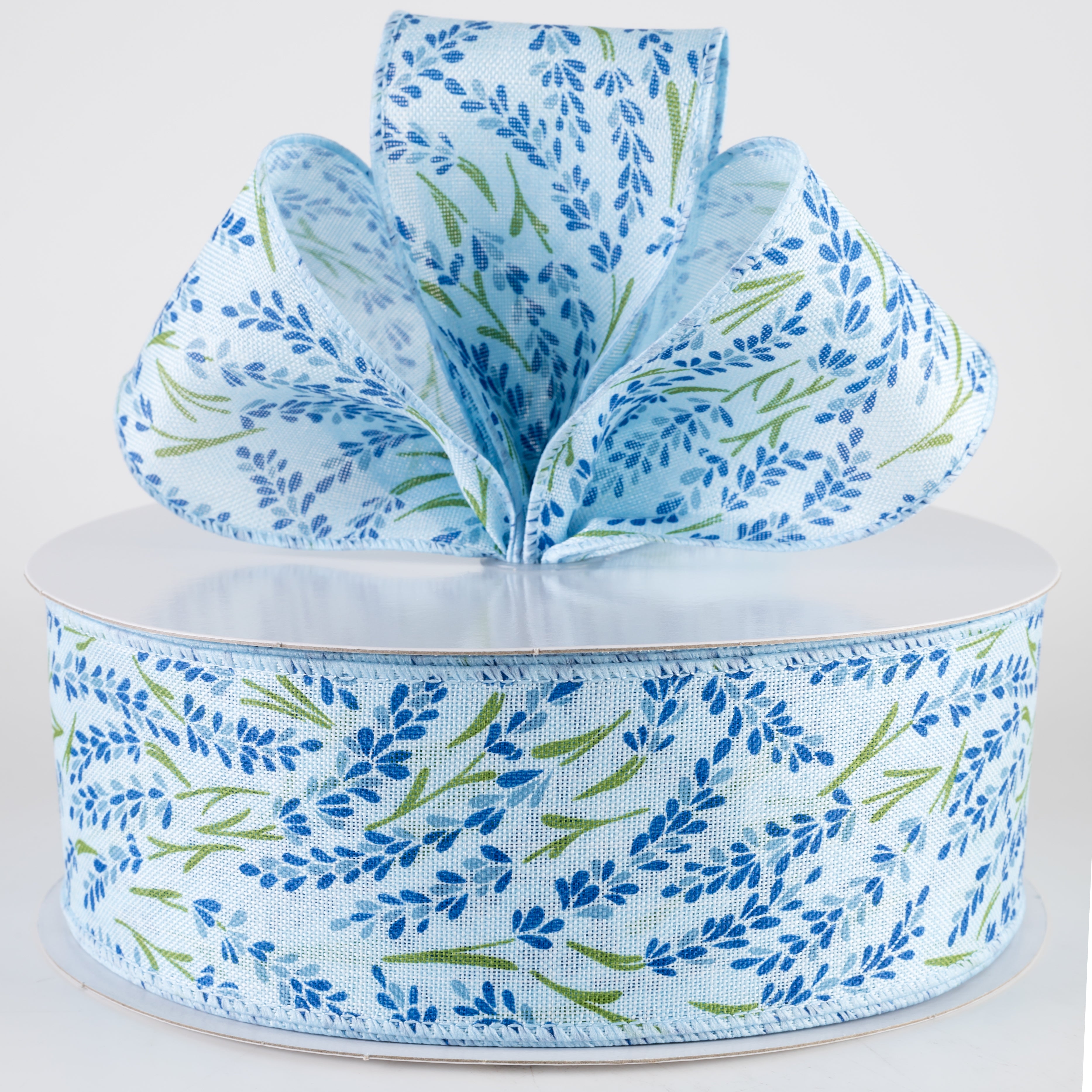 2.5" Hyacinth Linen Ribbon: Light Blue, Navy, Dusty Blue (50 Yards) Lifestyle Photo