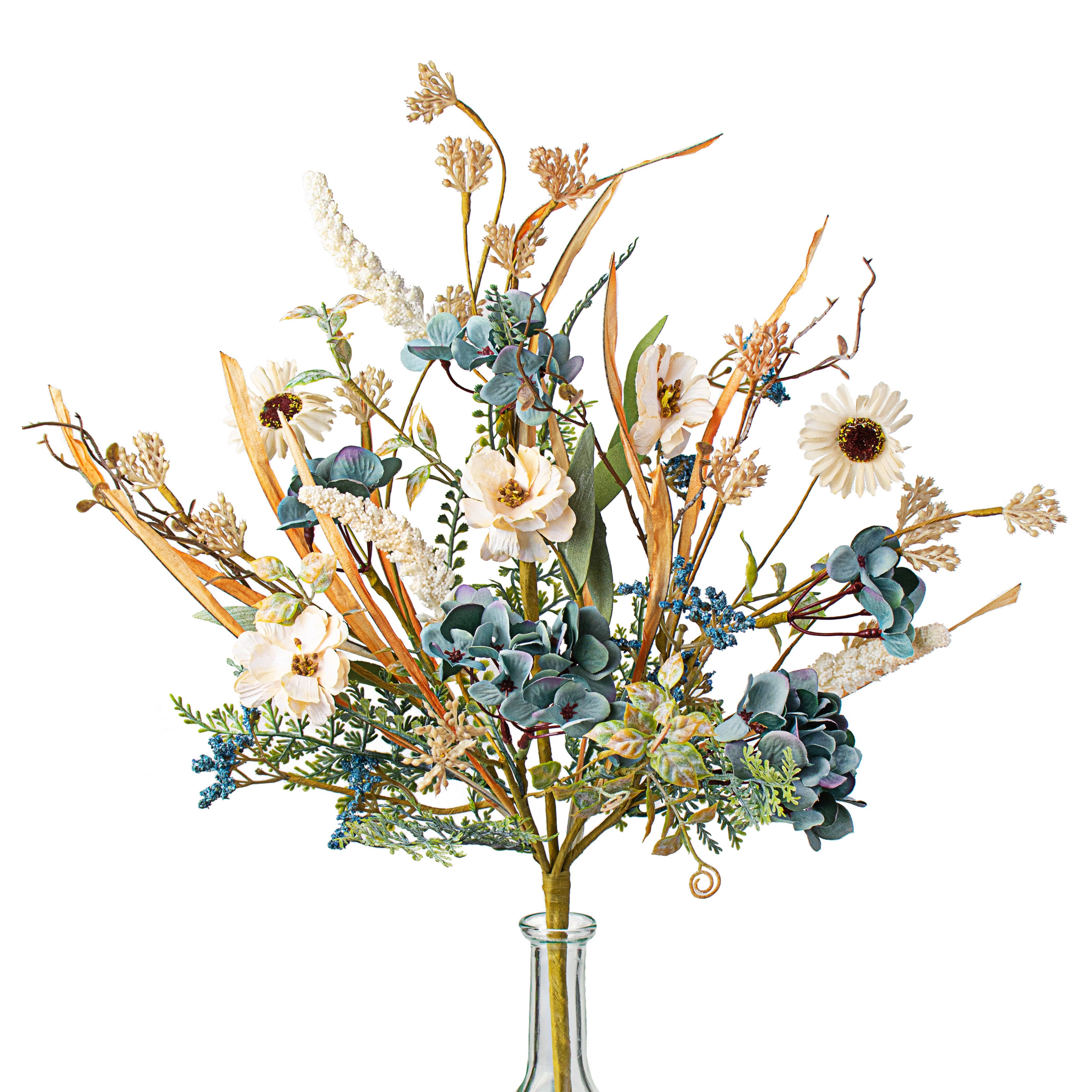 21" Hydrangea, Daisy, Fern Bush: Blue & Cream Item Number: 56753BU21