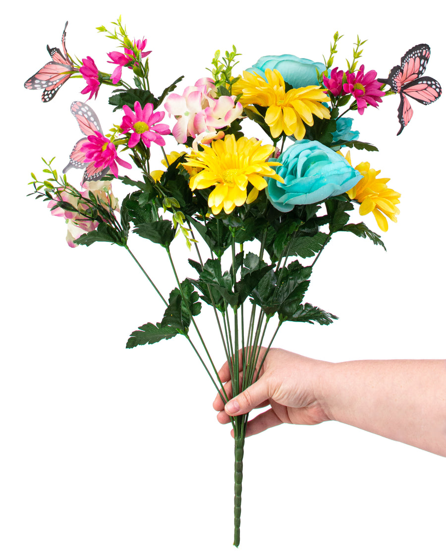 21" Hydrangea, Gerbera, Butterfly Bush: Aqua, Yellow, Fuchsia detail photo 3