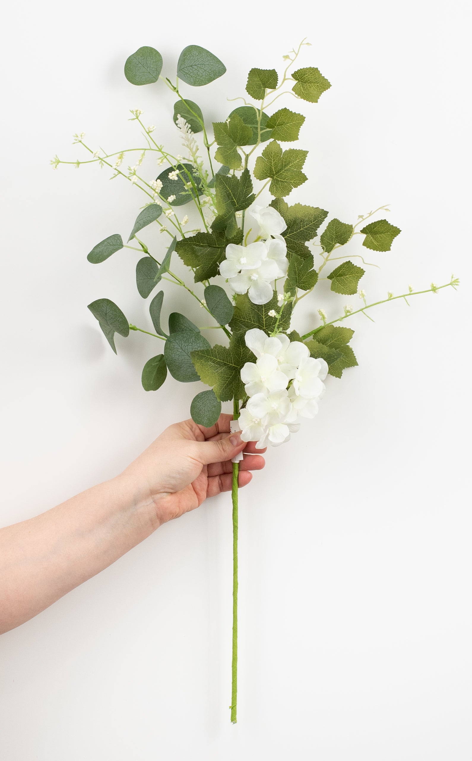 24" Hydrangea, Silver Dollar Eucalyptus, Ivy Spray: Cream detail photo 3