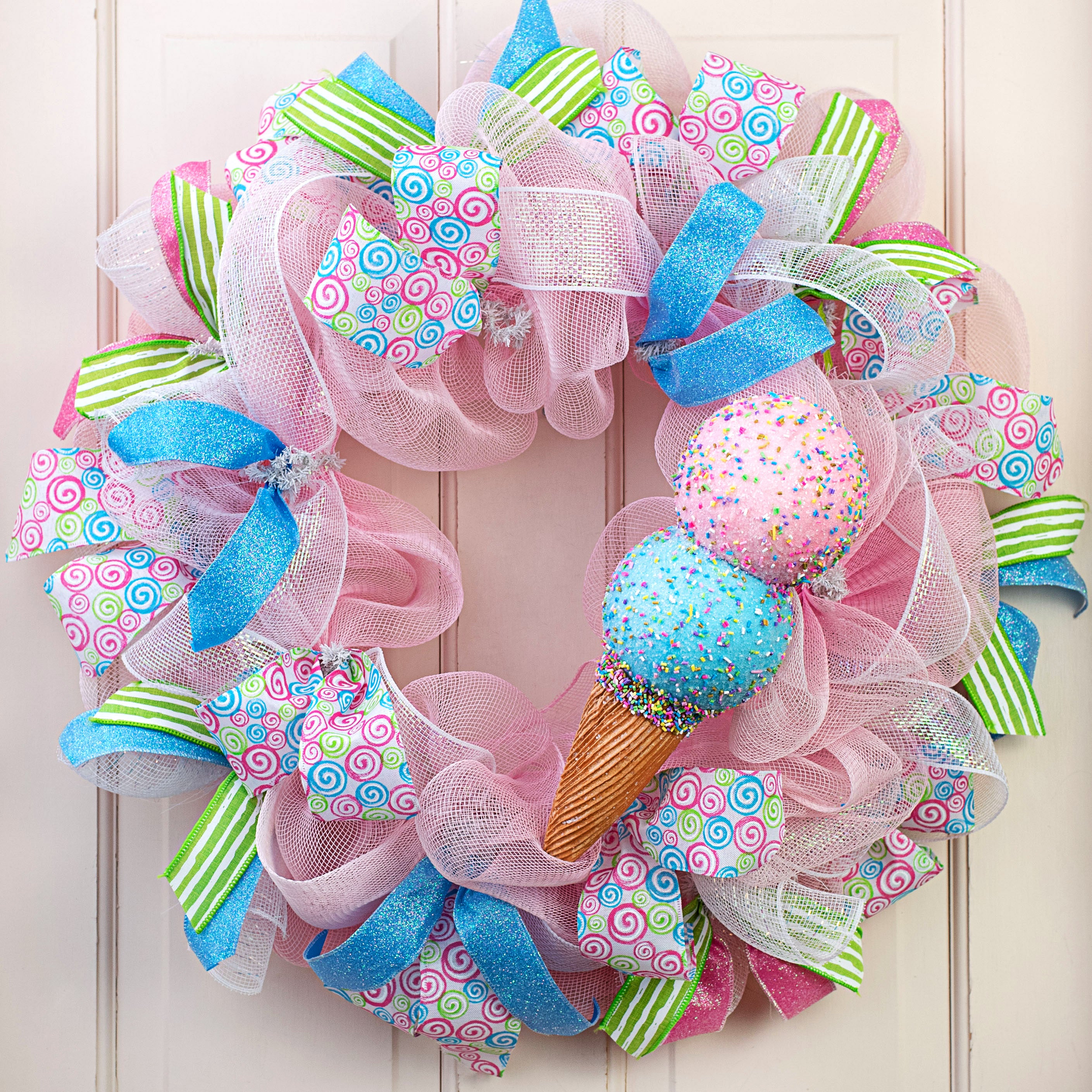 12.5" Ice Cream Ornament: Pink & Blue Lifestyle Photo