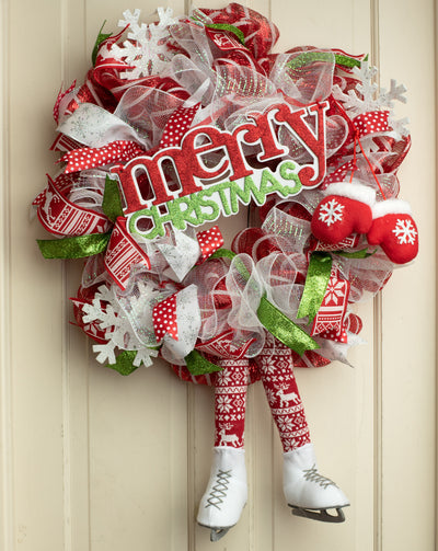 Ice Skater Wreath Accent: Christmas Sweater Lifestyle Photo
