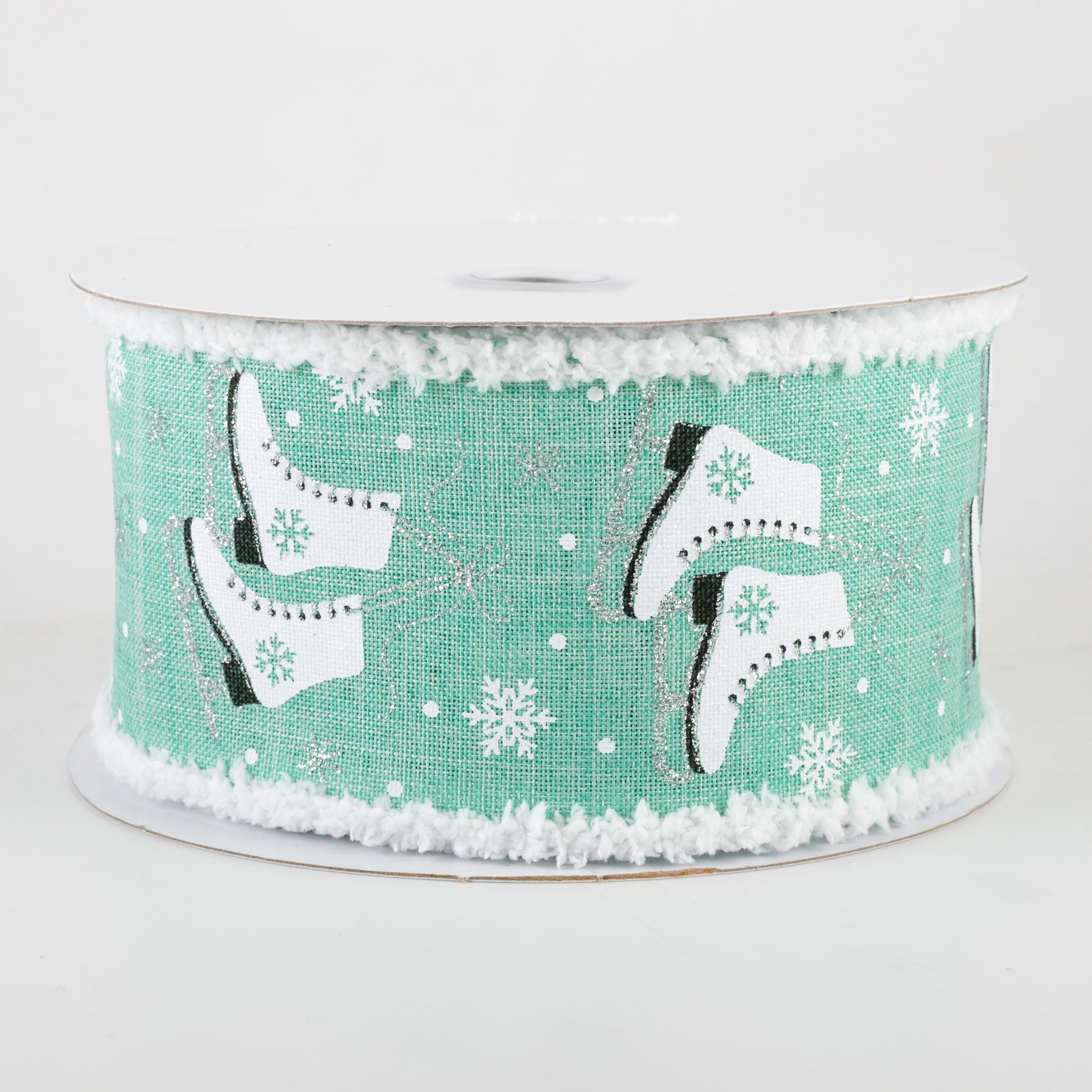 2.5" Ice Skates Snow Drift Ribbon: Dark Mint (10 Yards)