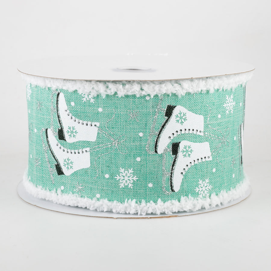 2.5" Ice Skates Snow Drift Ribbon: Dark Mint (10 Yards)