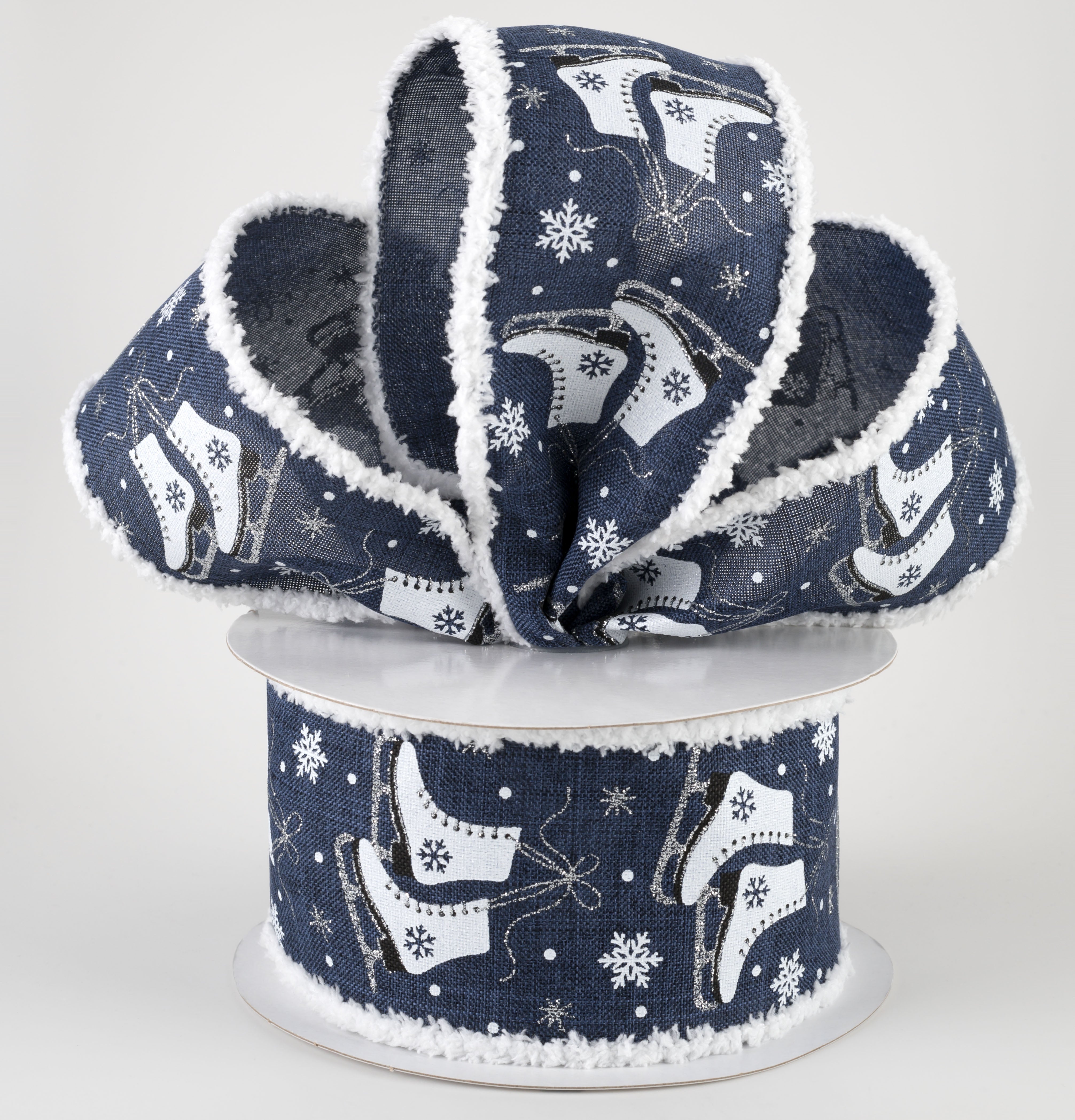 2.5" Ice Skates Snow Drift Ribbon: Navy (10 Yards) Lifestyle Photo