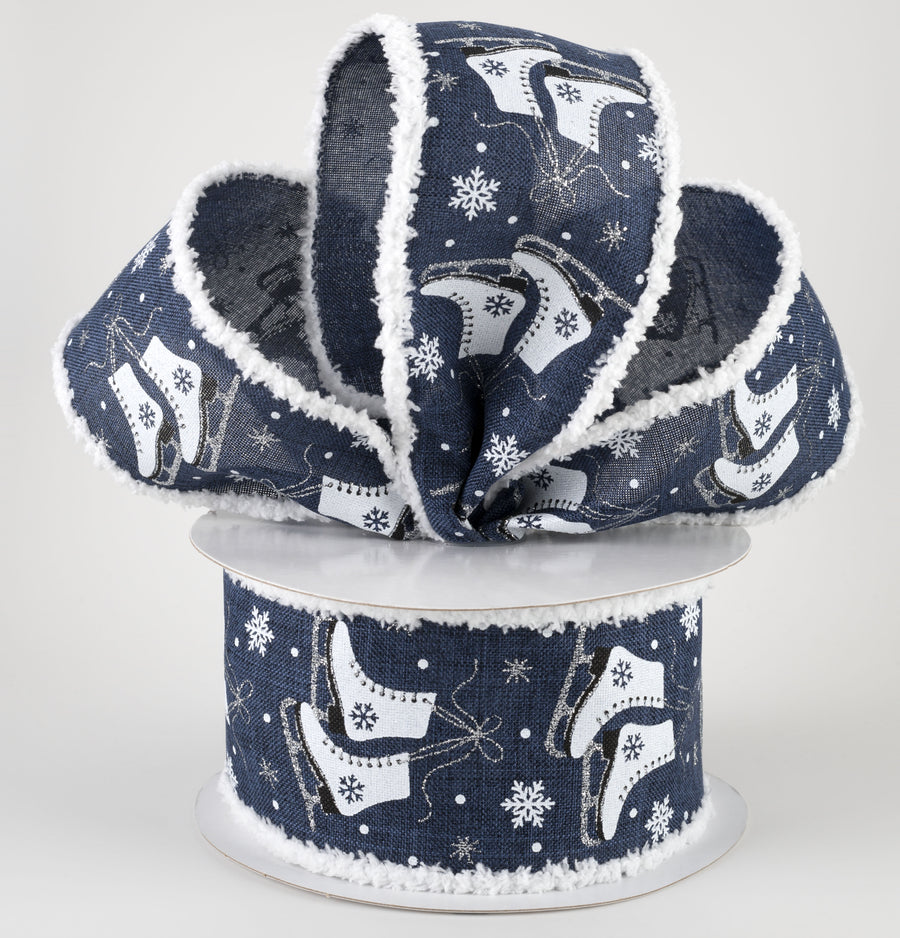 2.5" Ice Skates Snow Drift Ribbon: Navy (10 Yards) Lifestyle Photo